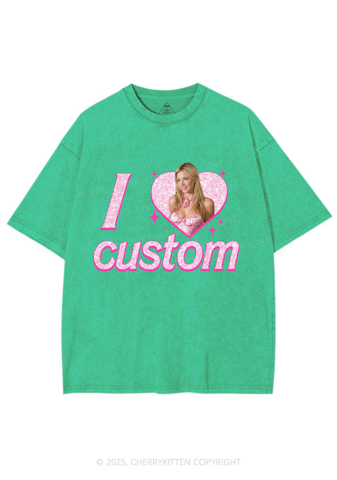 Custom I Love Photo Y2K Shirts Washed Tee Cherrykitten - Image 7