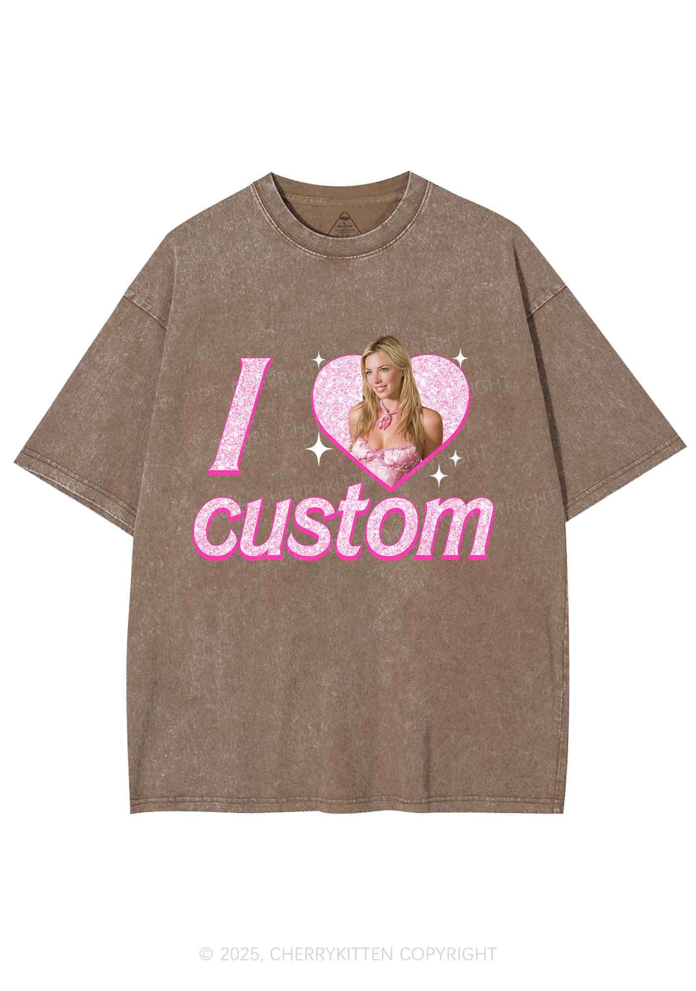 Custom I Love Photo Y2K Shirts Washed Tee Cherrykitten - Image 8