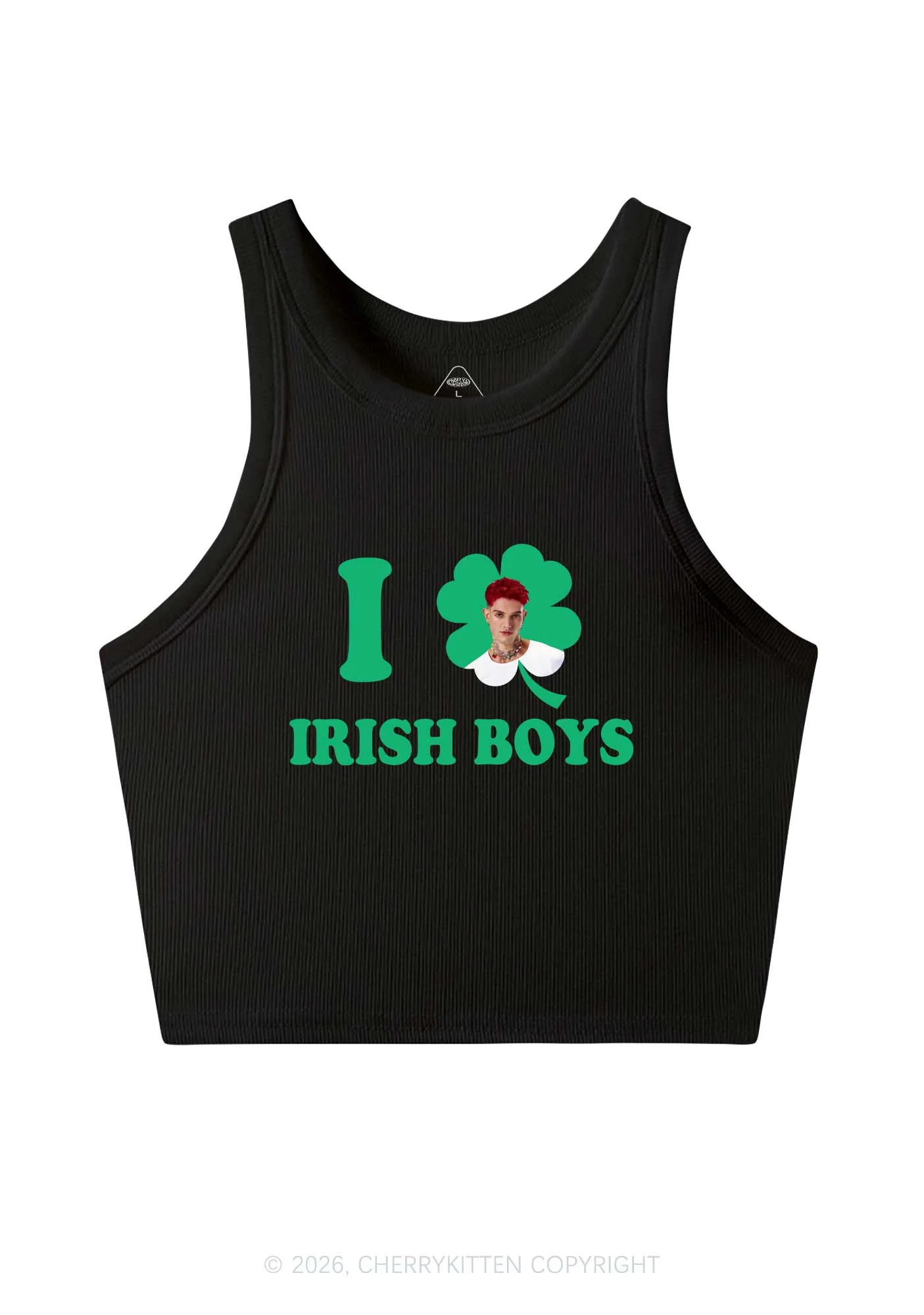 Custom I Love Shamrock Irish Boys St Patricks Y2K Crop Tank Top Cherrykitten - Image 3