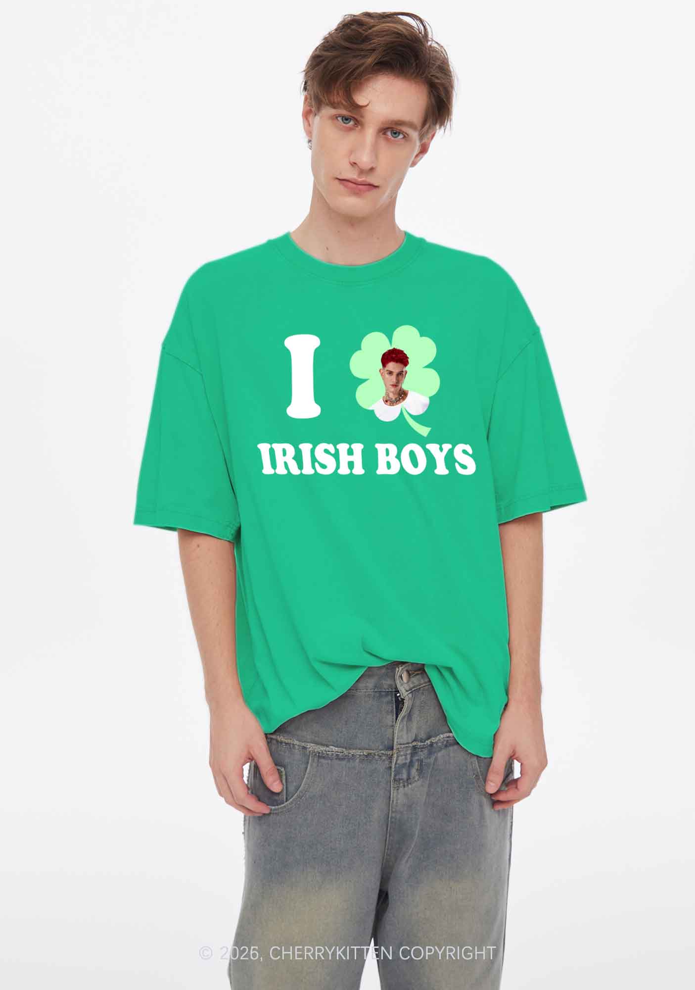 Custom I Love Shamrock Irish Boys St Patricks Y2K Shirts Washed Tee Cherrykitten - Image 2