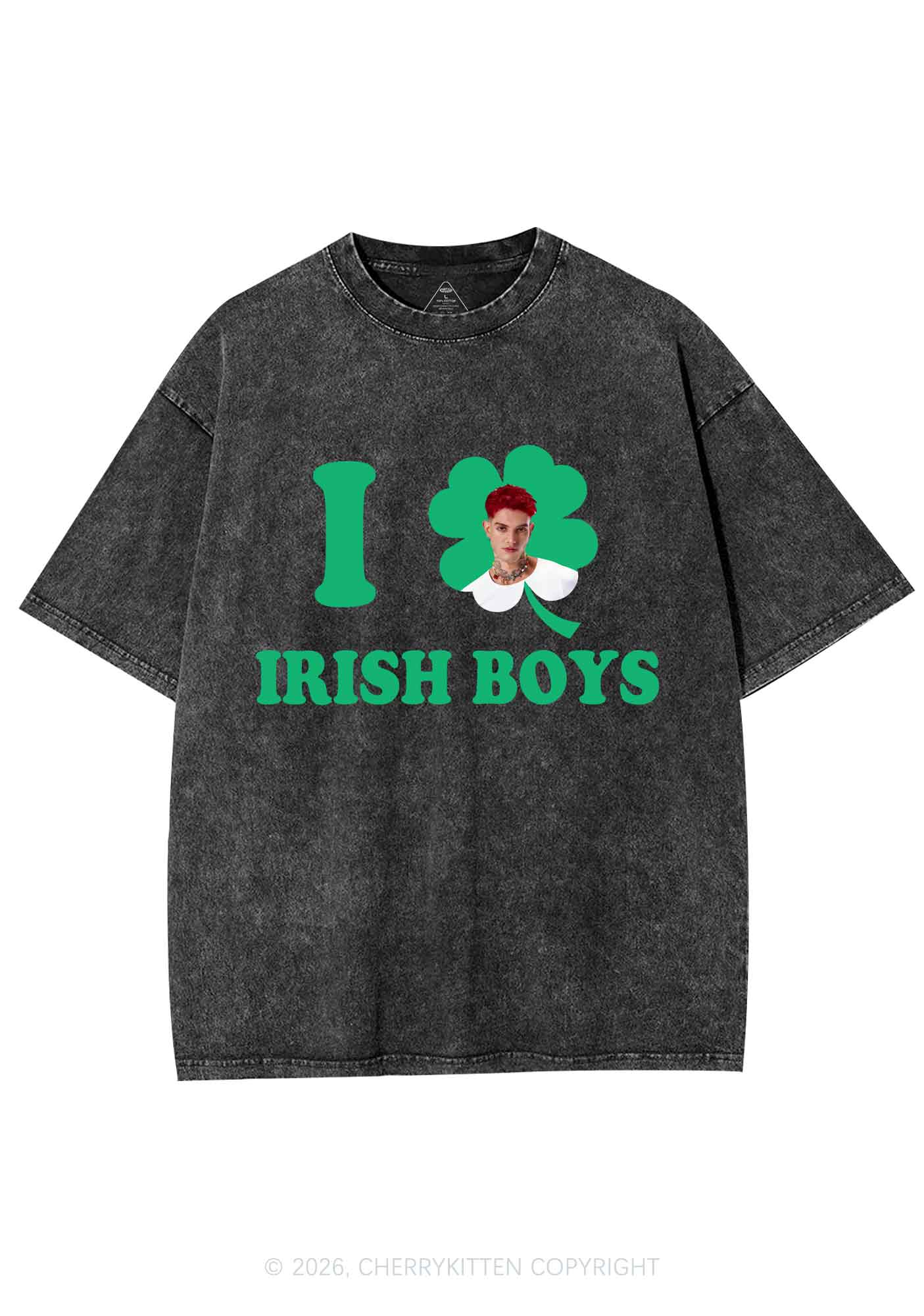 Custom I Love Shamrock Irish Boys St Patricks Y2K Shirts Washed Tee Cherrykitten - Image 3