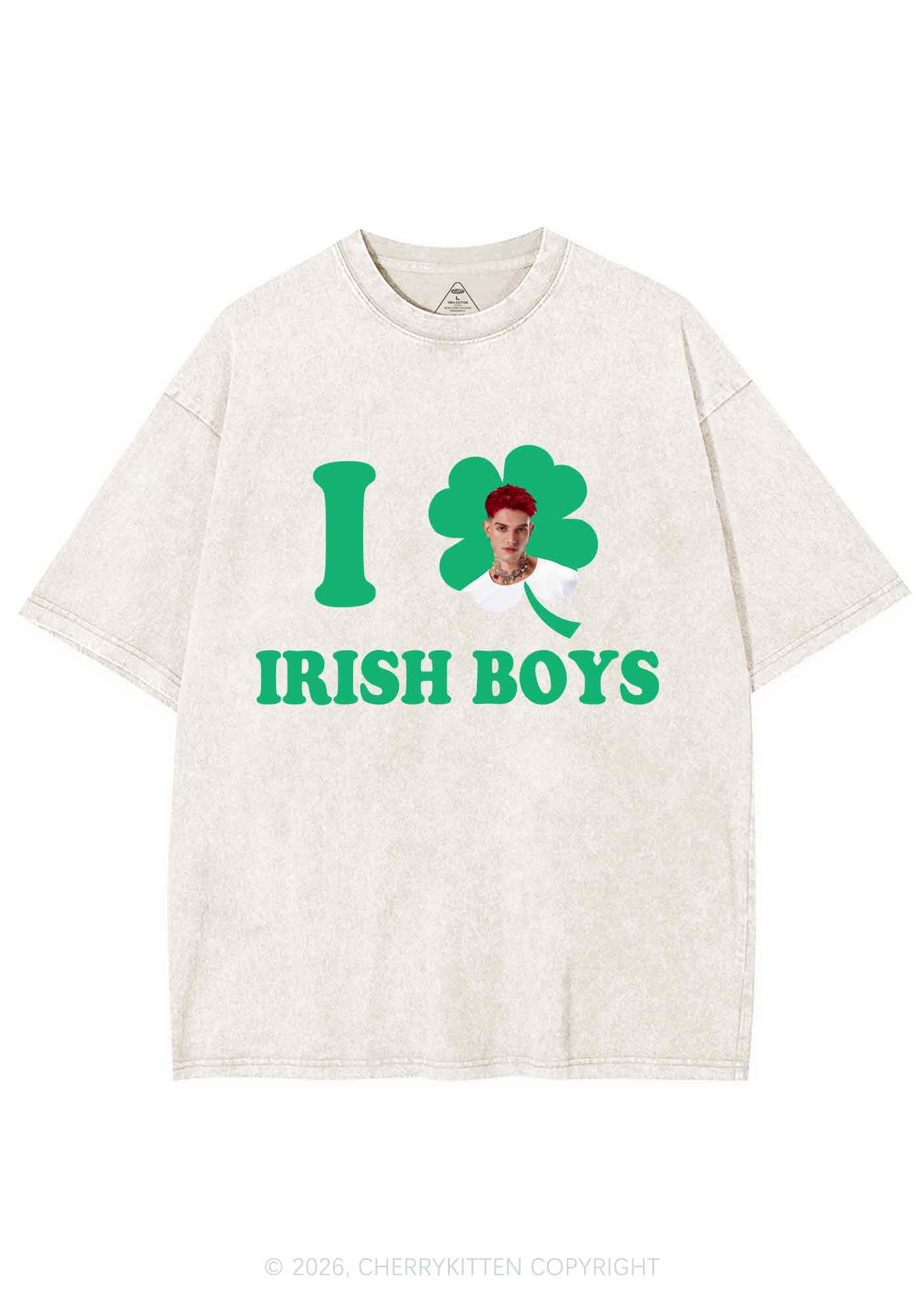 Custom I Love Shamrock Irish Boys St Patricks Y2K Shirts Washed Tee Cherrykitten - Image 4