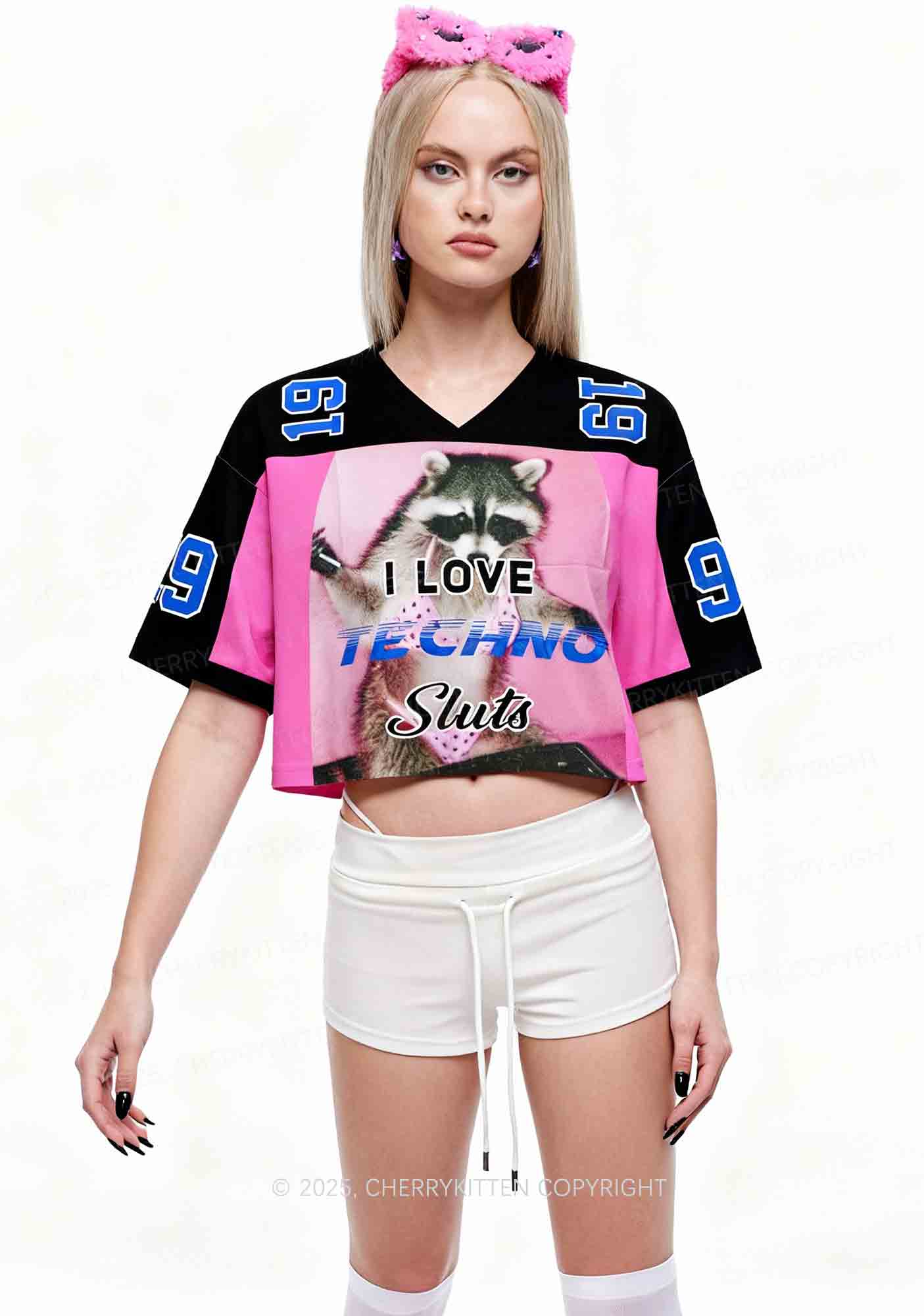 Custom I Love Techno Slxts Y2K Crop Sport Jersey Shirts Cherrykitten - Image 2