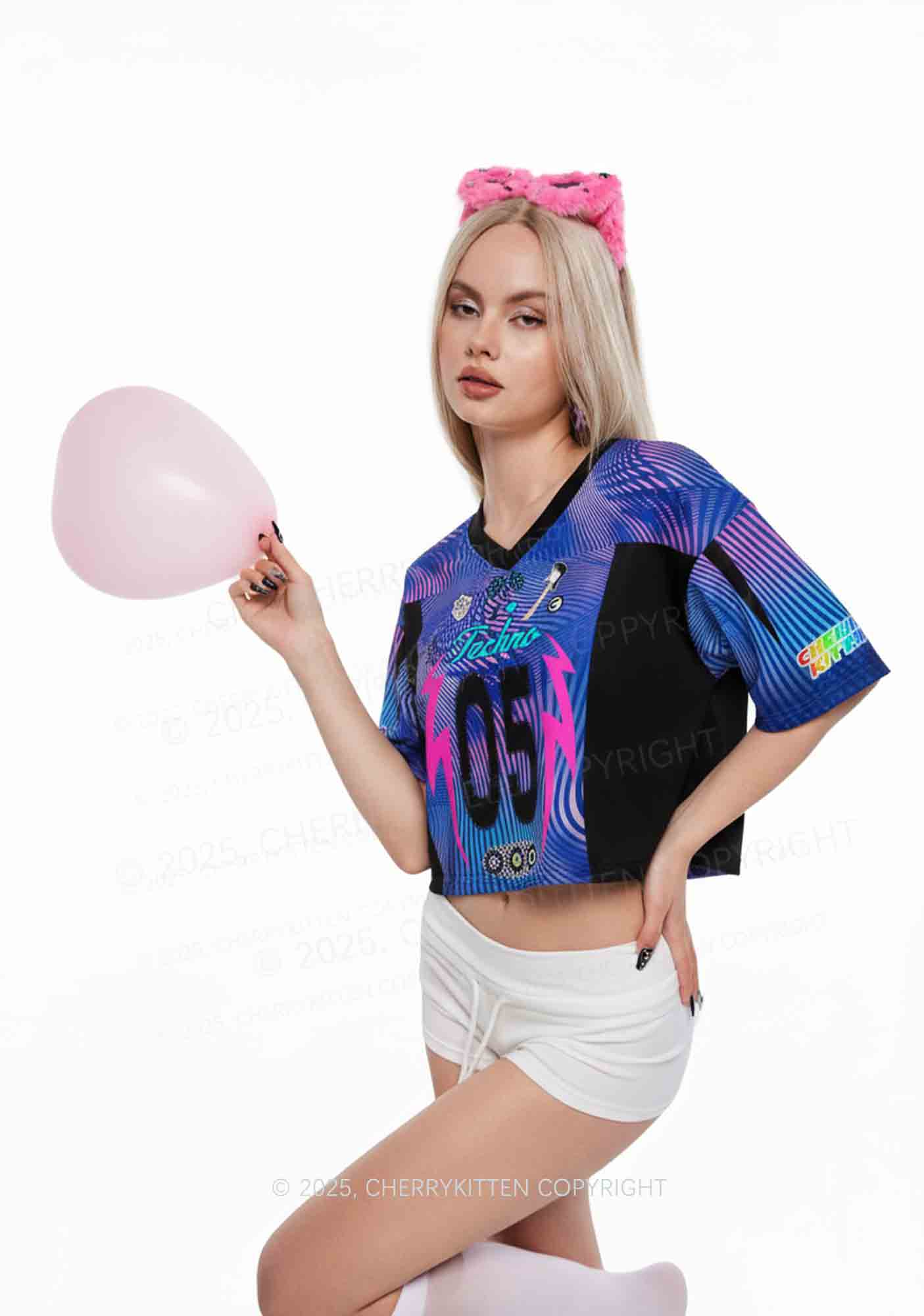 Custom I Love Techno Y2K Crop Sport Jersey Shirts Cherrykitten - Image 2