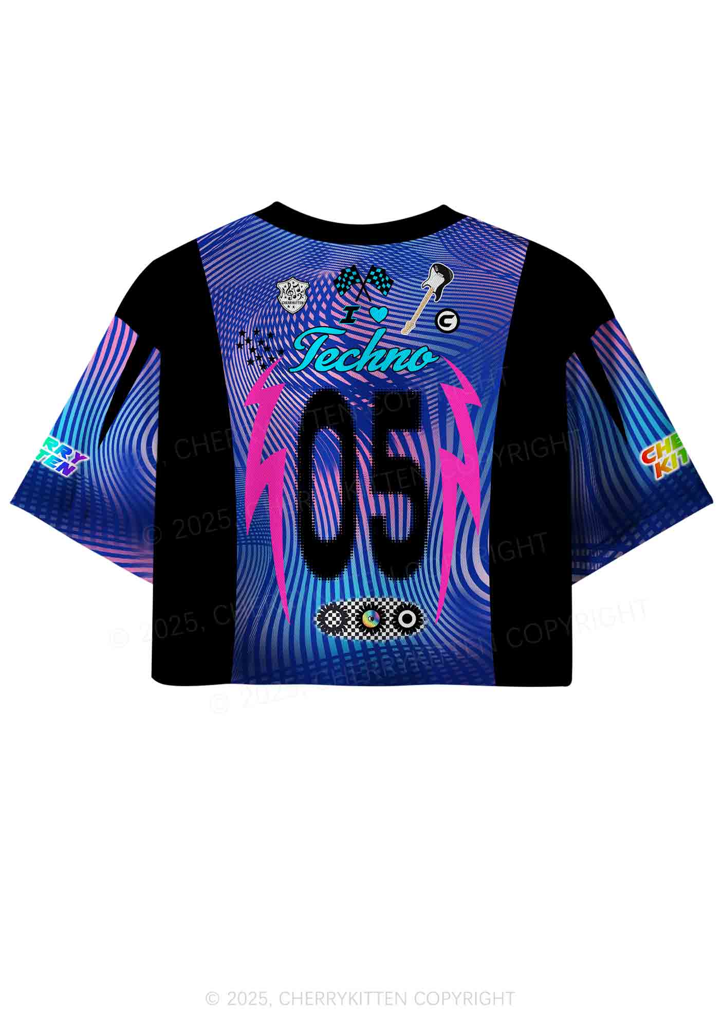 Custom I Love Techno Y2K Crop Sport Jersey Shirts Cherrykitten - Image 3