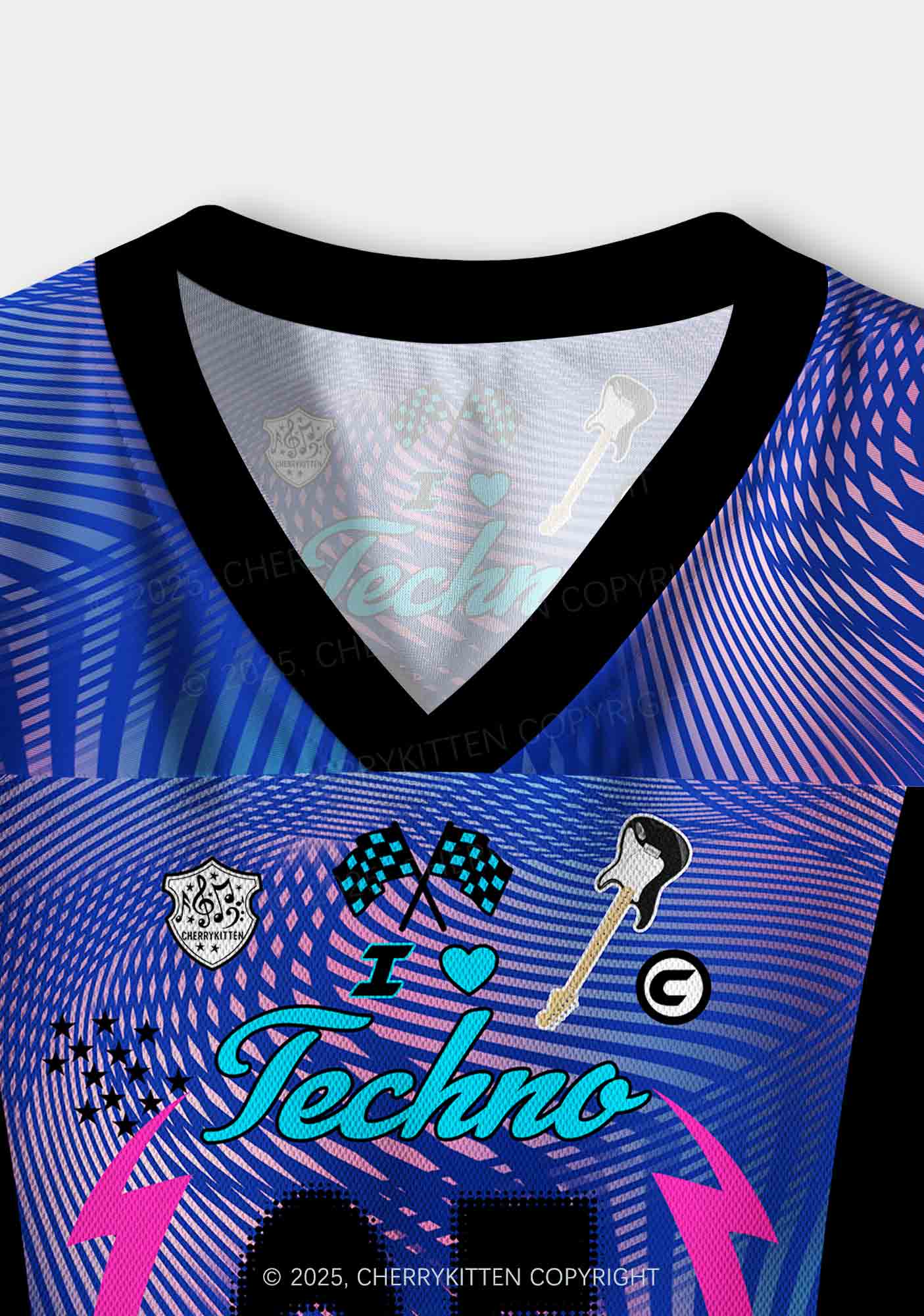 Custom I Love Techno Y2K Crop Sport Jersey Shirts Cherrykitten - Image 4