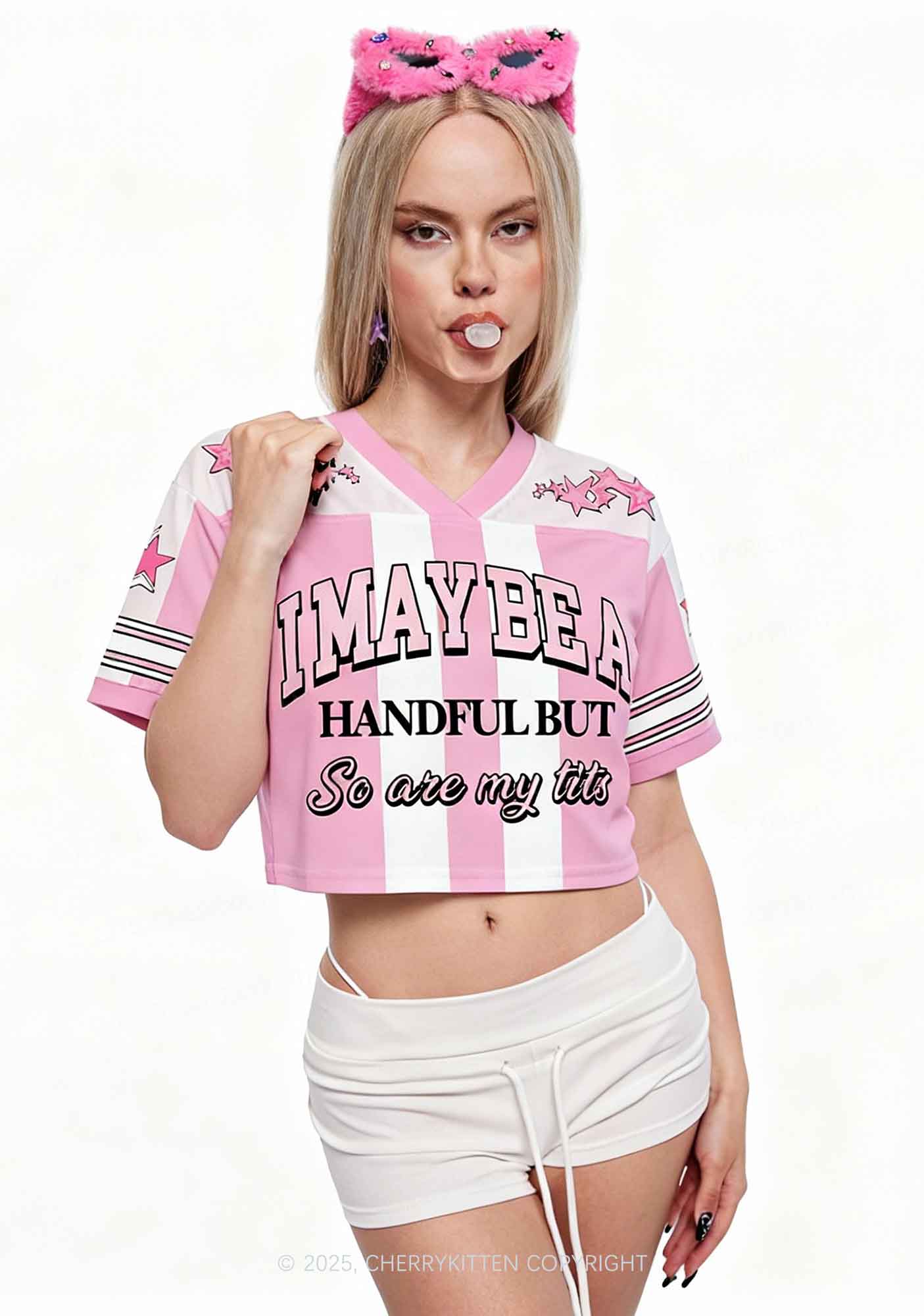 Custom I May Be A Handful Y2K Crop Sport Jersey Shirts Cherrykitten - Image 2
