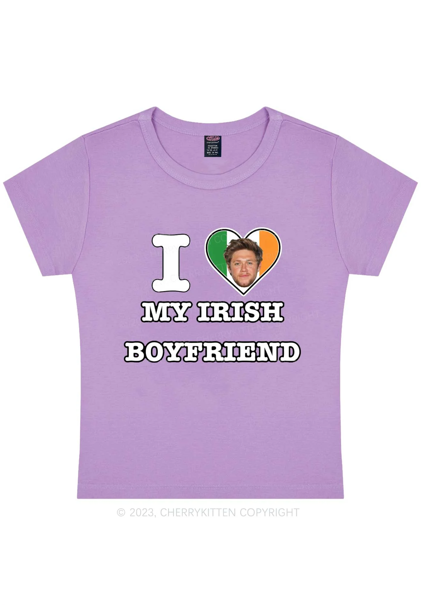 Custom Irish Boyfriend Photo St Patricks Y2K Baby Tee Cherrykitten - Image 5