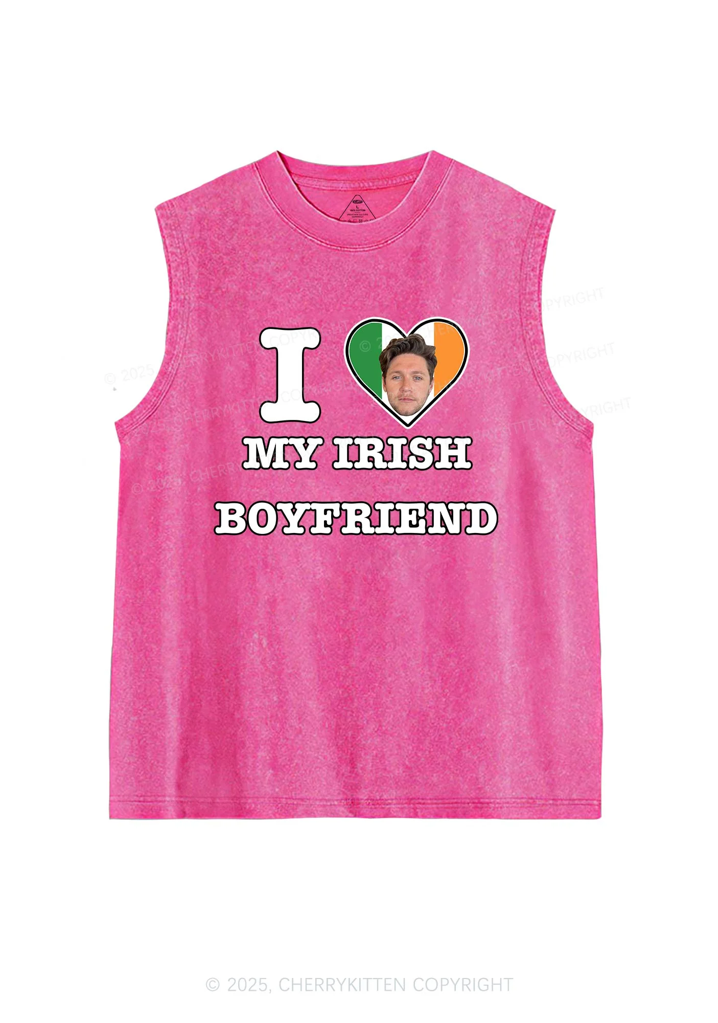 Custom Irish Boyfriend Photo St Patricks Y2K Washed Tank Cherrykitten - Image 3