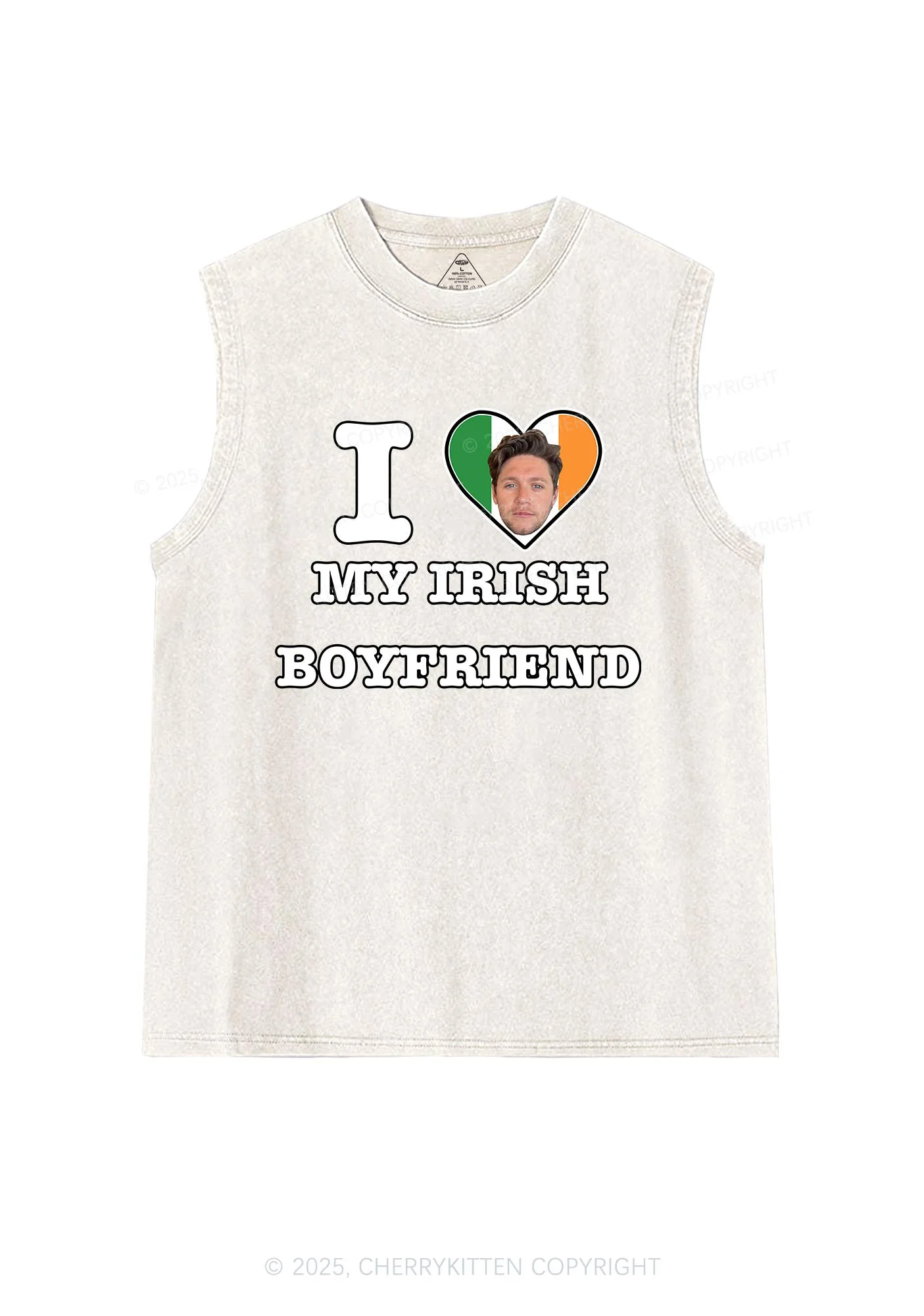 Custom Irish Boyfriend Photo St Patricks Y2K Washed Tank Cherrykitten - Image 4