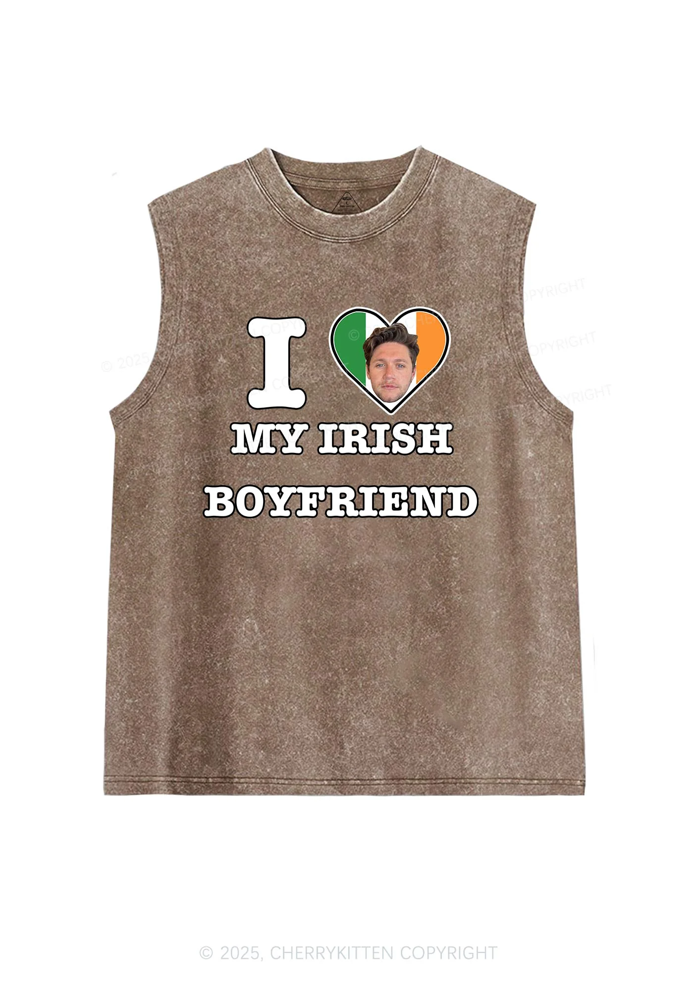 Custom Irish Boyfriend Photo St Patricks Y2K Washed Tank Cherrykitten - Image 5