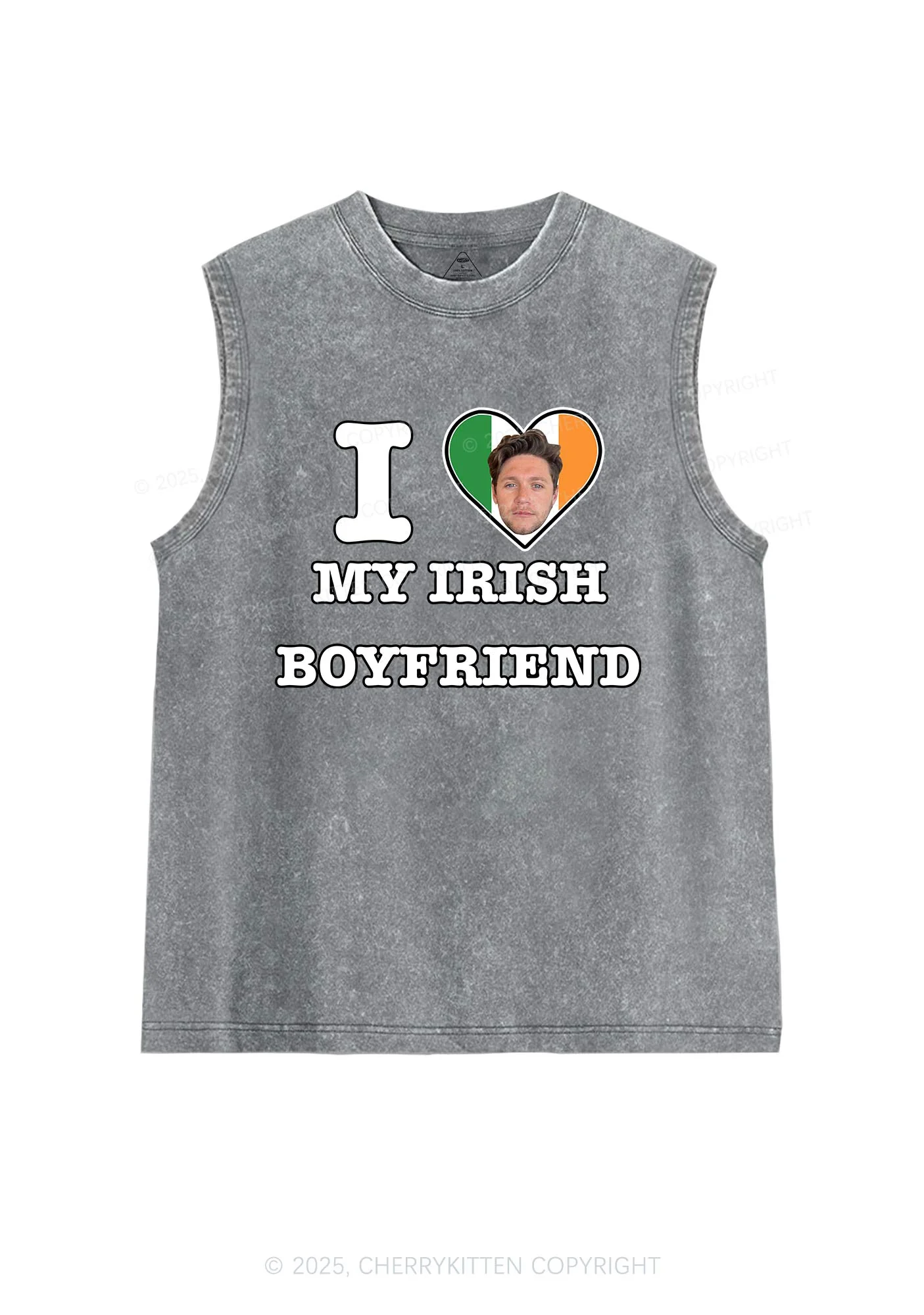 Custom Irish Boyfriend Photo St Patricks Y2K Washed Tank Cherrykitten - Image 6