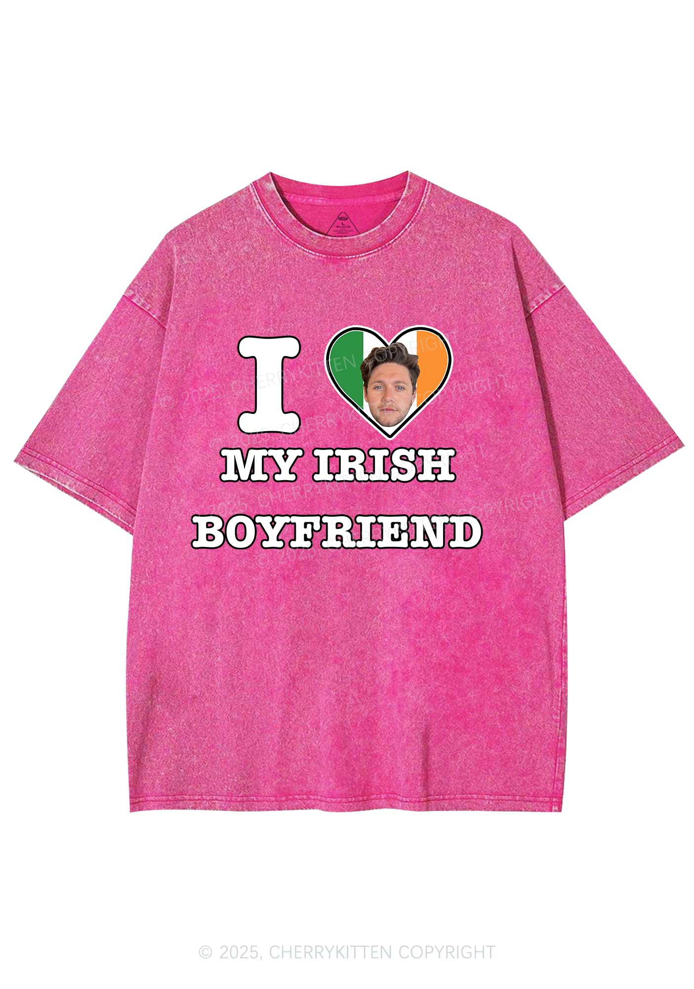 Custom Irish Boyfriend Photo St Patricks Y2K Washed Tee Cherrykitten - Image 3