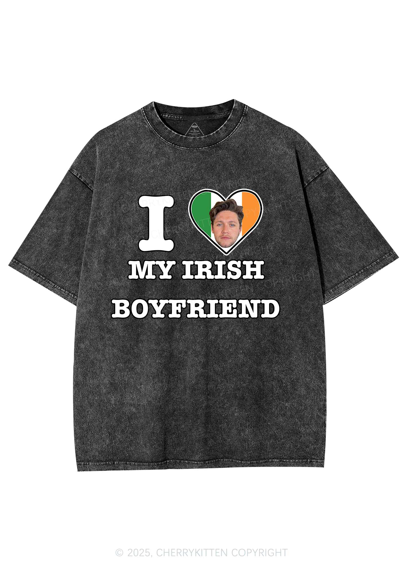 Custom Irish Boyfriend Photo St Patricks Y2K Washed Tee Cherrykitten - Image 4