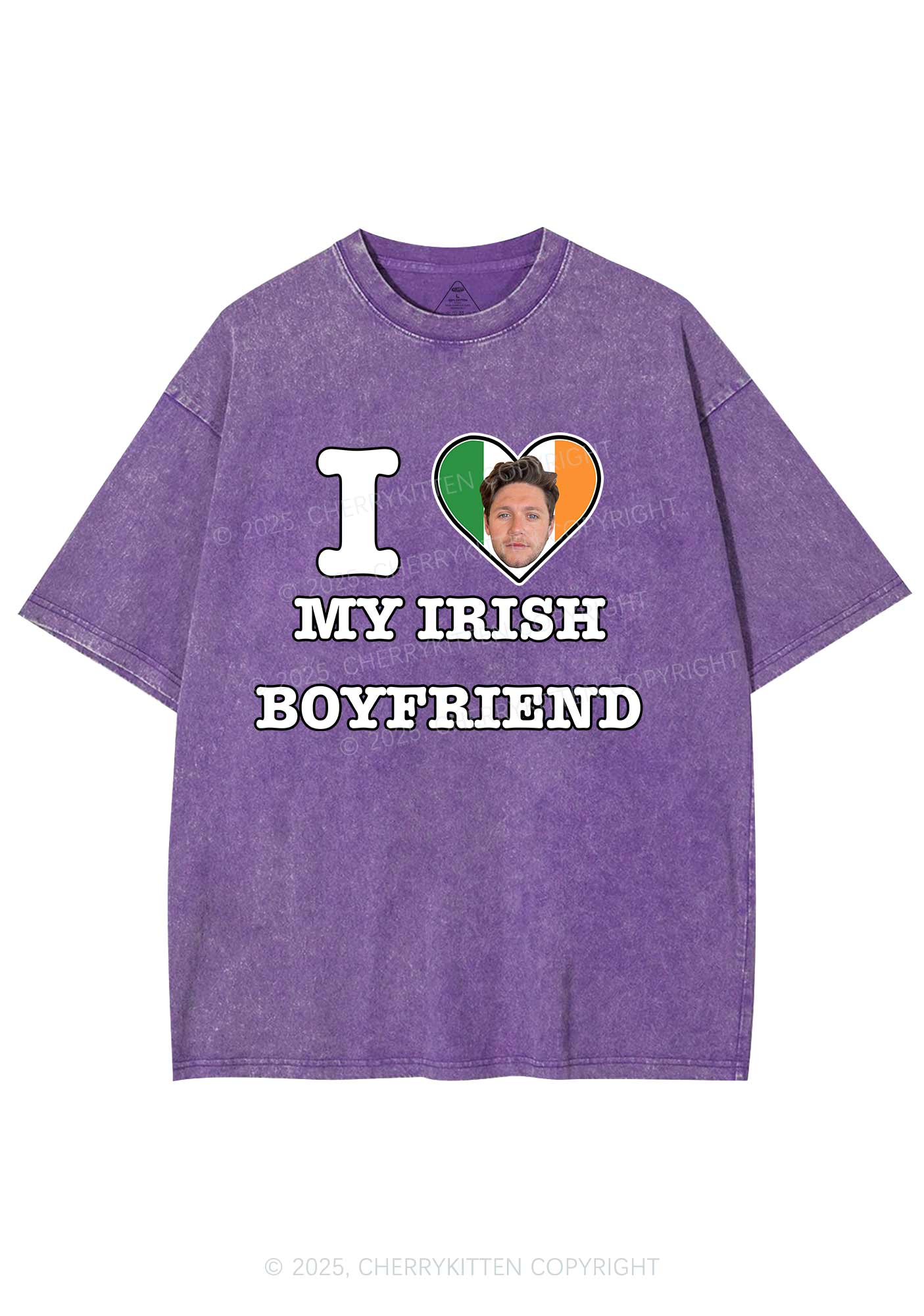 Custom Irish Boyfriend Photo St Patricks Y2K Washed Tee Cherrykitten - Image 5