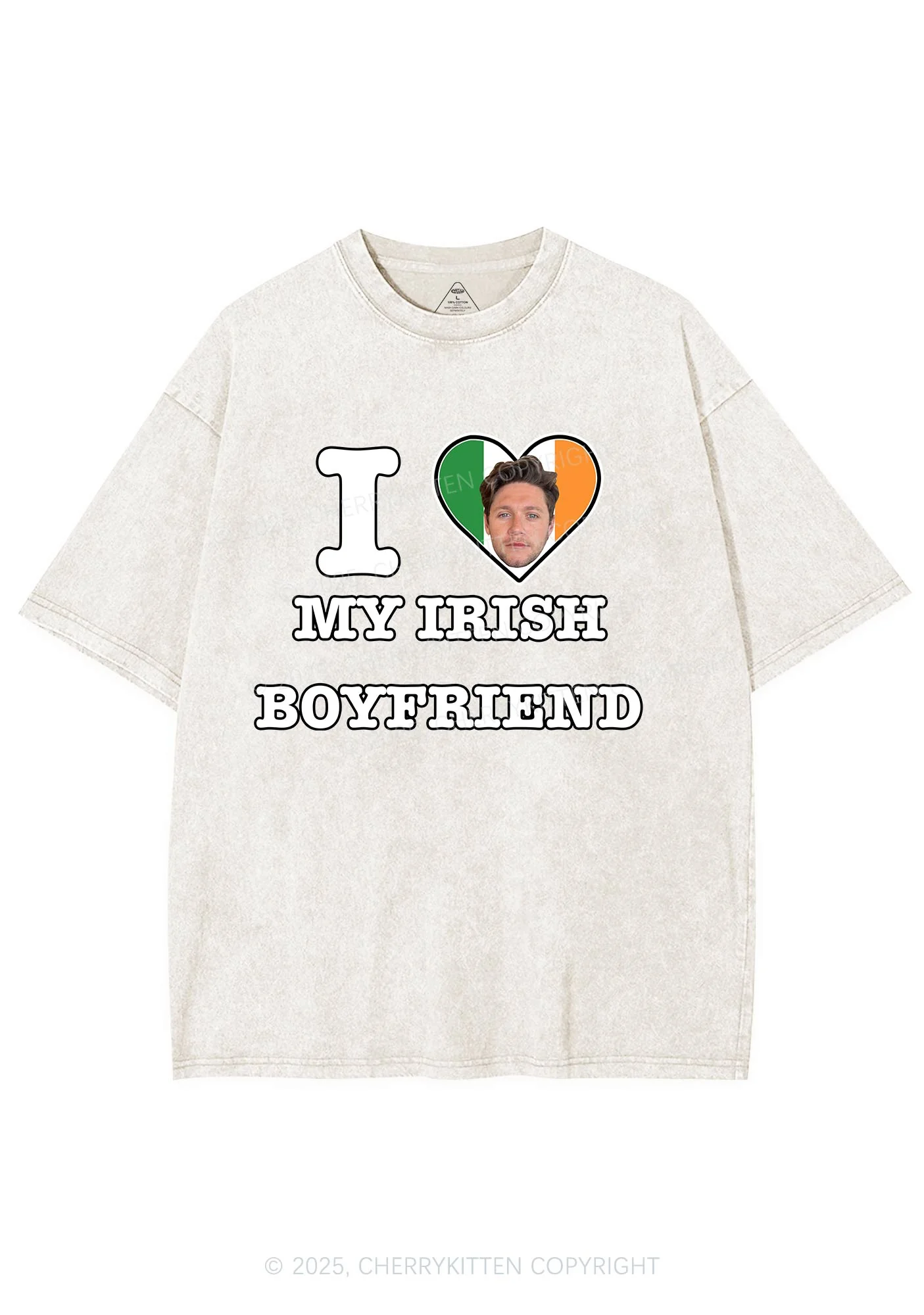 Custom Irish Boyfriend Photo St Patricks Y2K Washed Tee Cherrykitten - Image 6