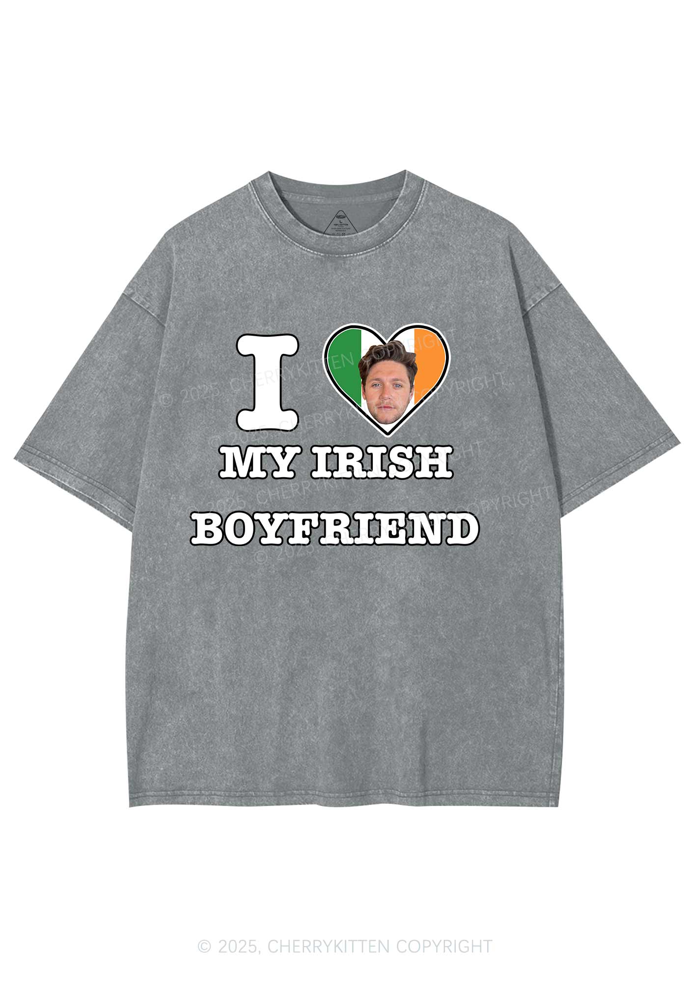 Custom Irish Boyfriend Photo St Patricks Y2K Washed Tee Cherrykitten - Image 7