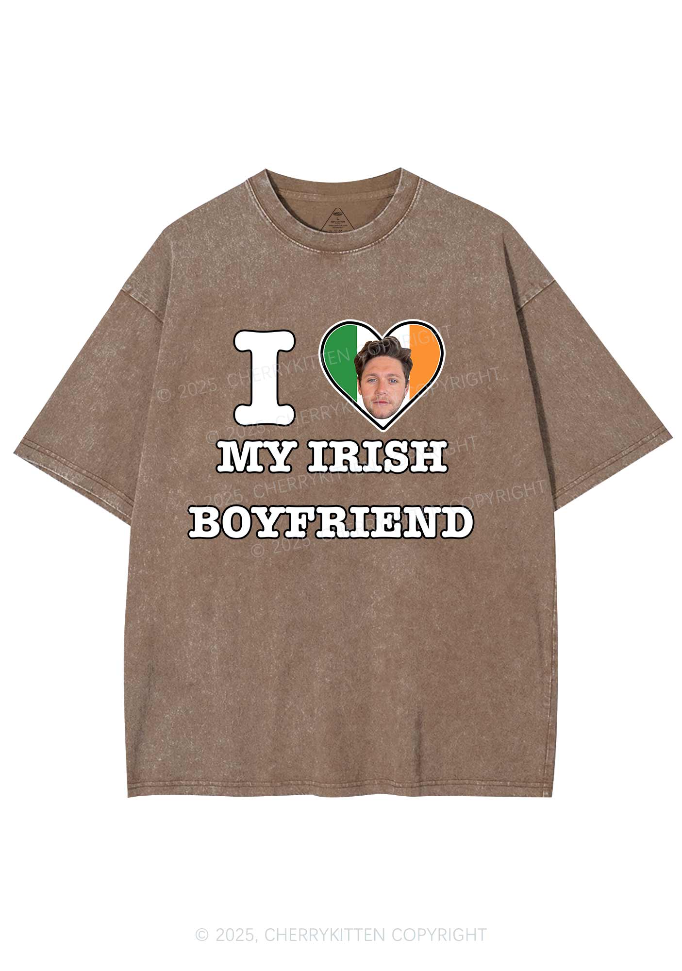 Custom Irish Boyfriend Photo St Patricks Y2K Washed Tee Cherrykitten - Image 8