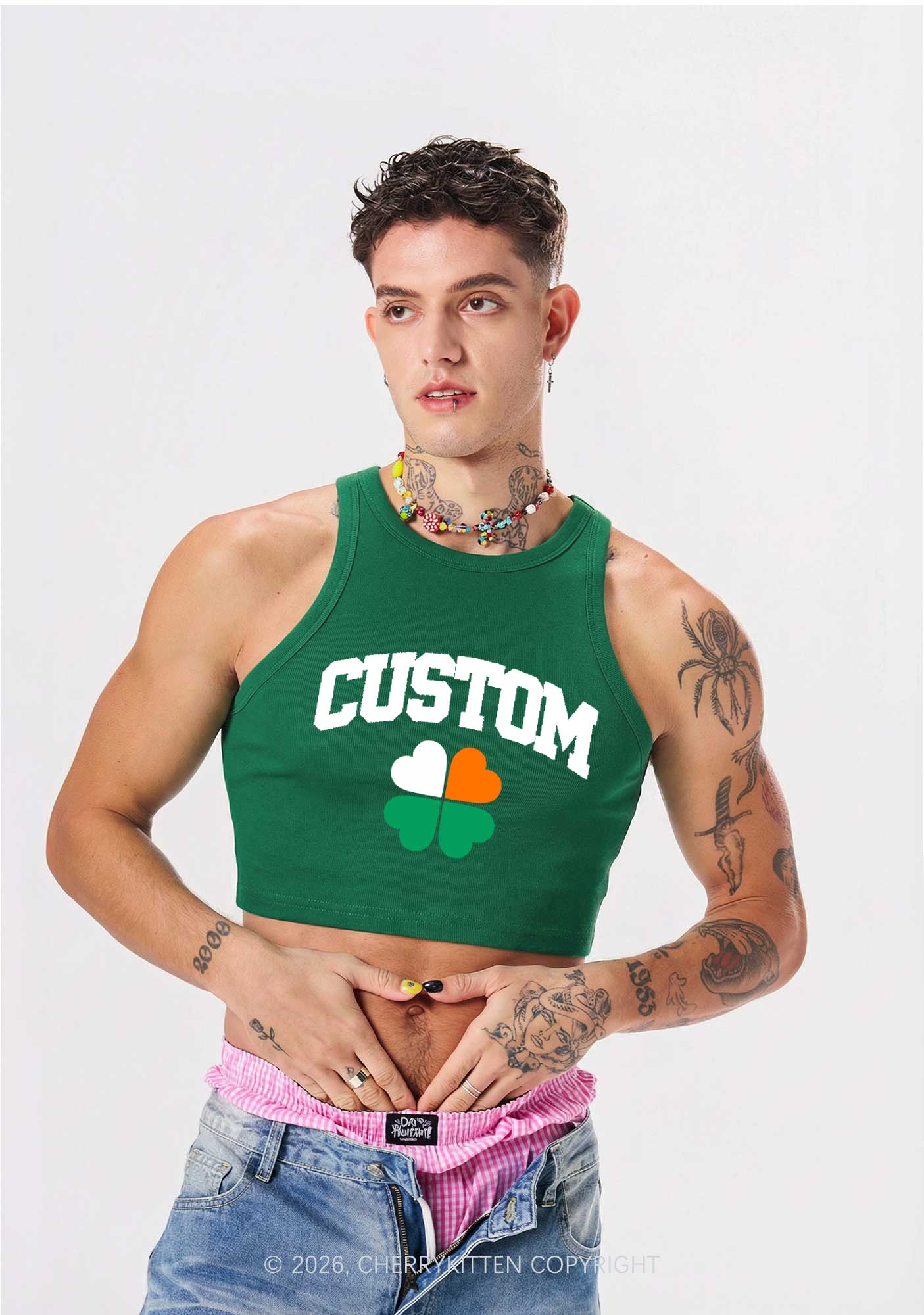 Custom Irish Luck Shamrock St Patricks Y2K Crop Tank Top Cherrykitten - Image 2
