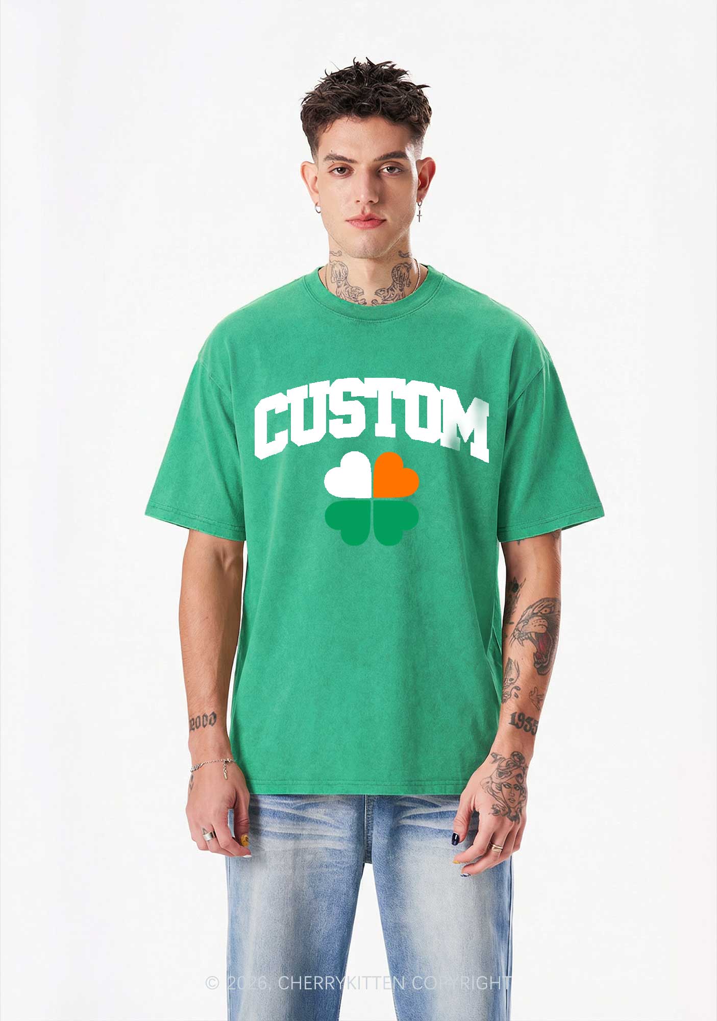 Custom Irish Luck Shamrock St Patricks Y2K Shirts Washed Tee Cherrykitten - Image 2
