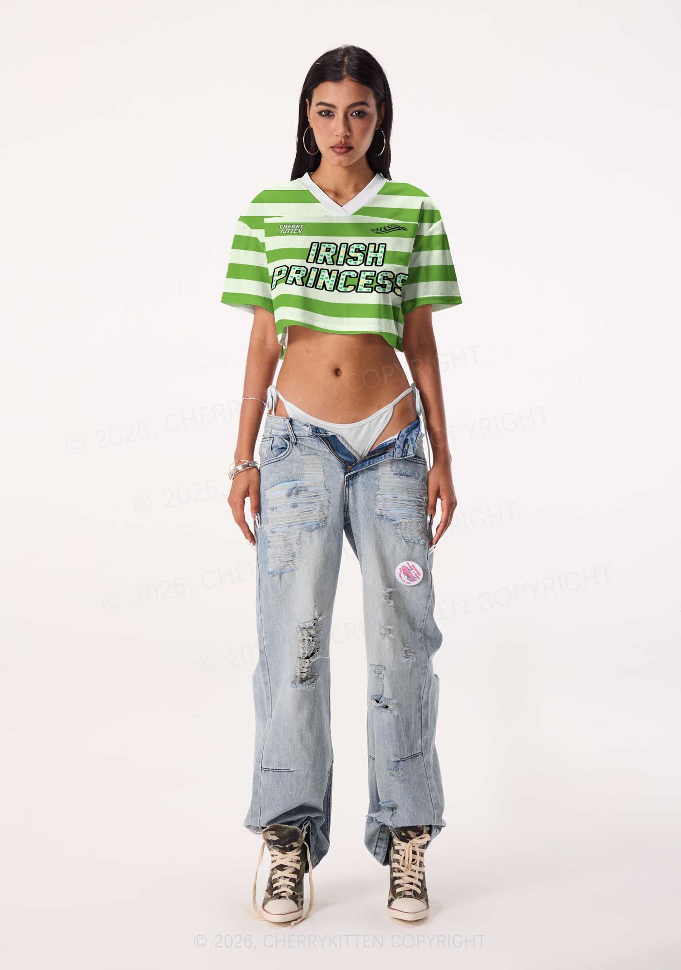 Custom Irish Princess St Patricks Y2K Crop Sport Jersey Shirts Cherrykitten - Image 2