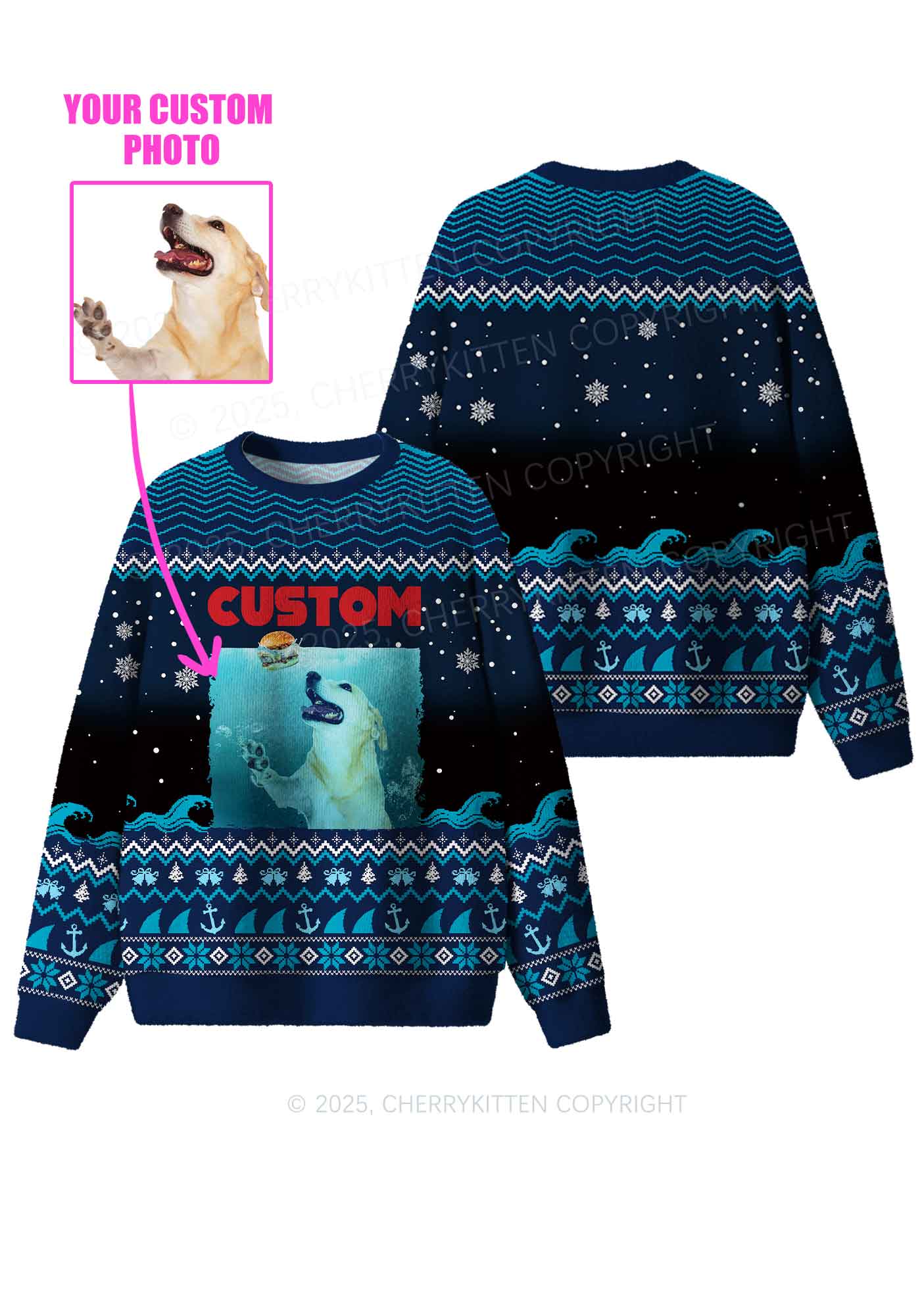 Custom Jowls Dog Y2K Christmas Knit Sweatshirt Cherrykitten - Image 3