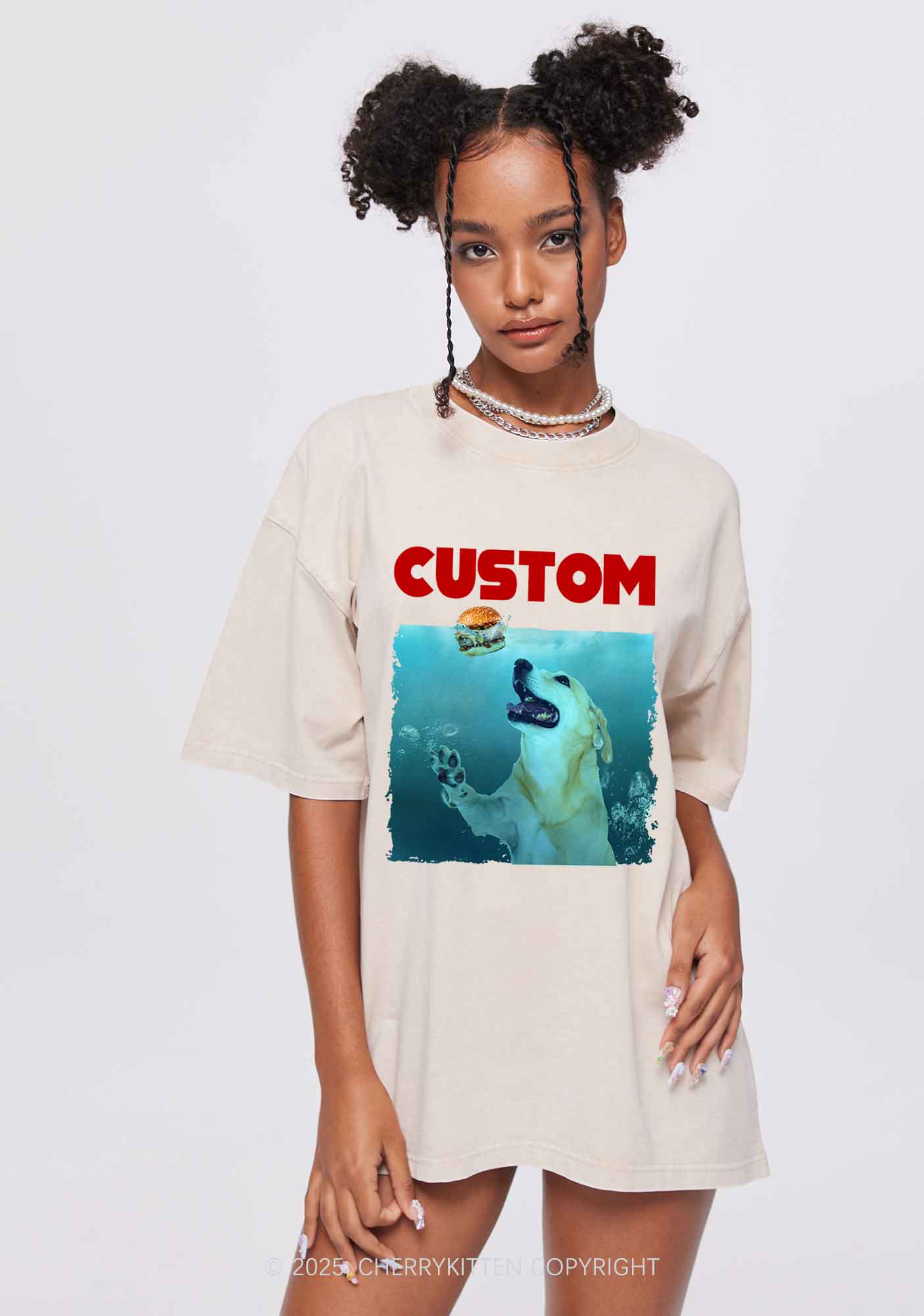Custom Jowls Dog Y2K Shirts Washed Tee Cherrykitten - Image 2