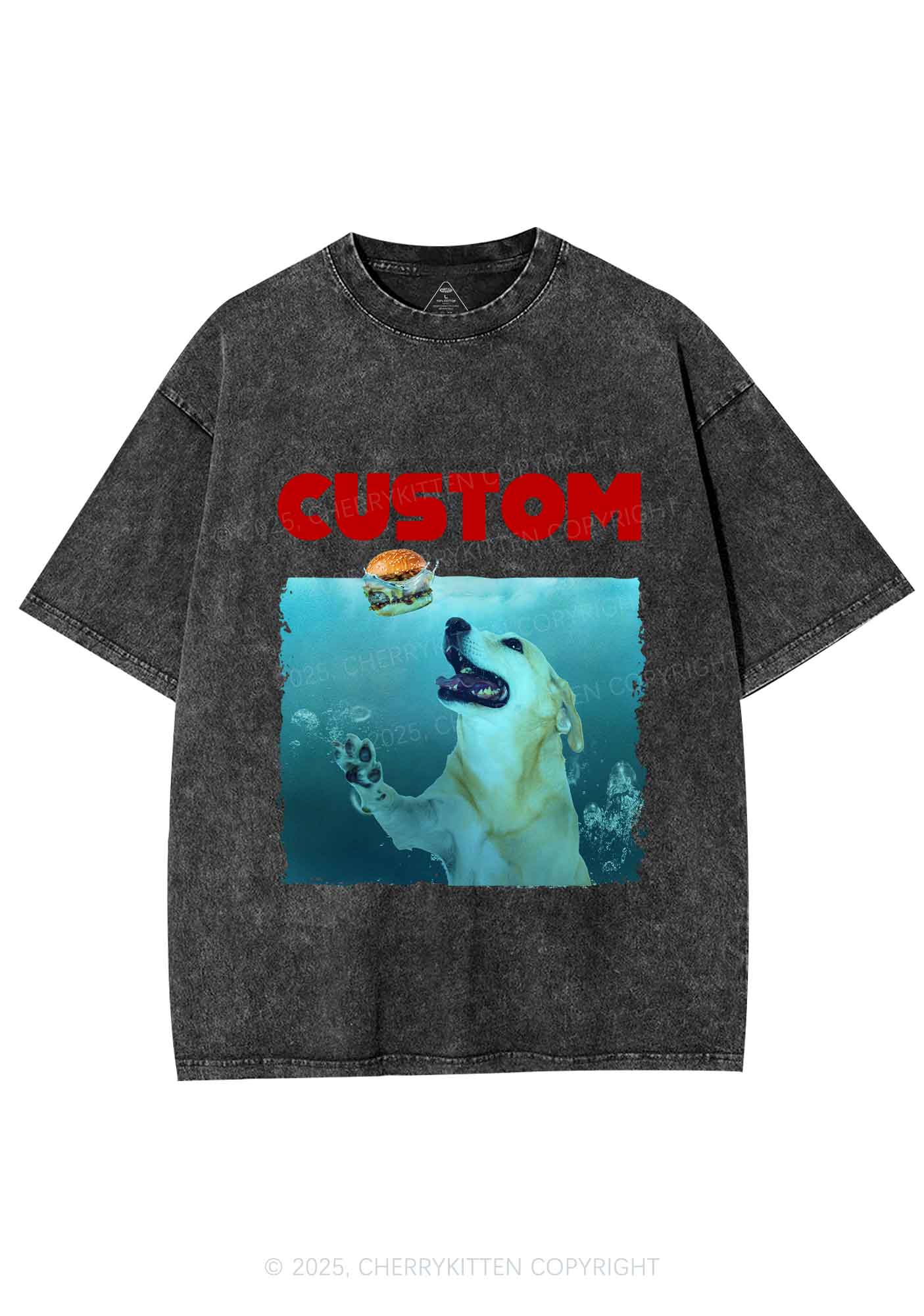Custom Jowls Dog Y2K Shirts Washed Tee Cherrykitten - Image 3