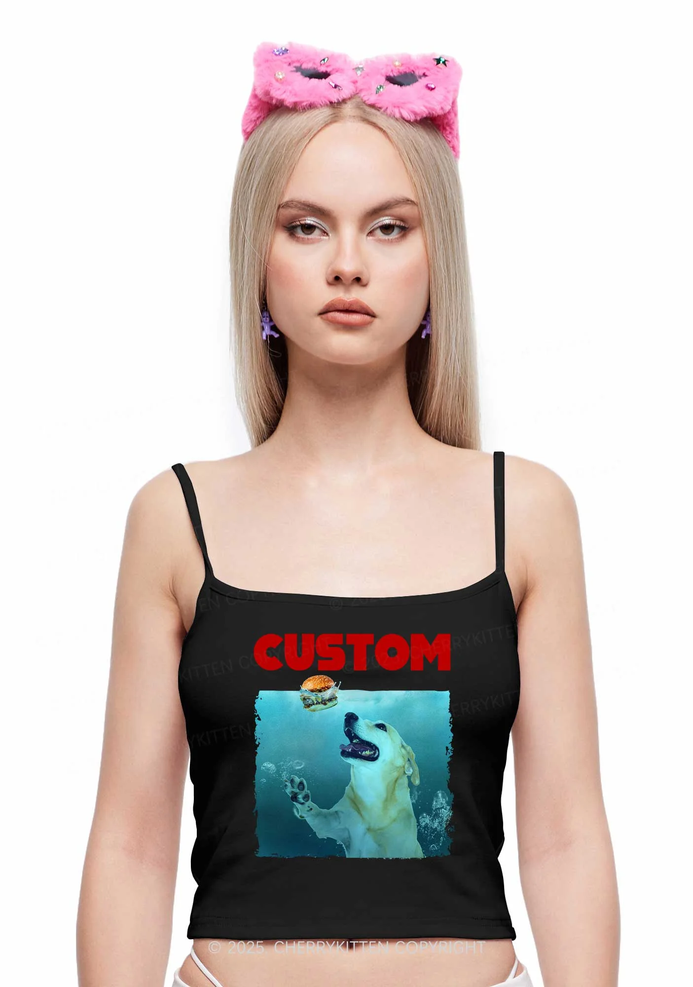 Custom Jowls Dog Y2K Spaghetti Strap Cami Cherrykitten - Image 2
