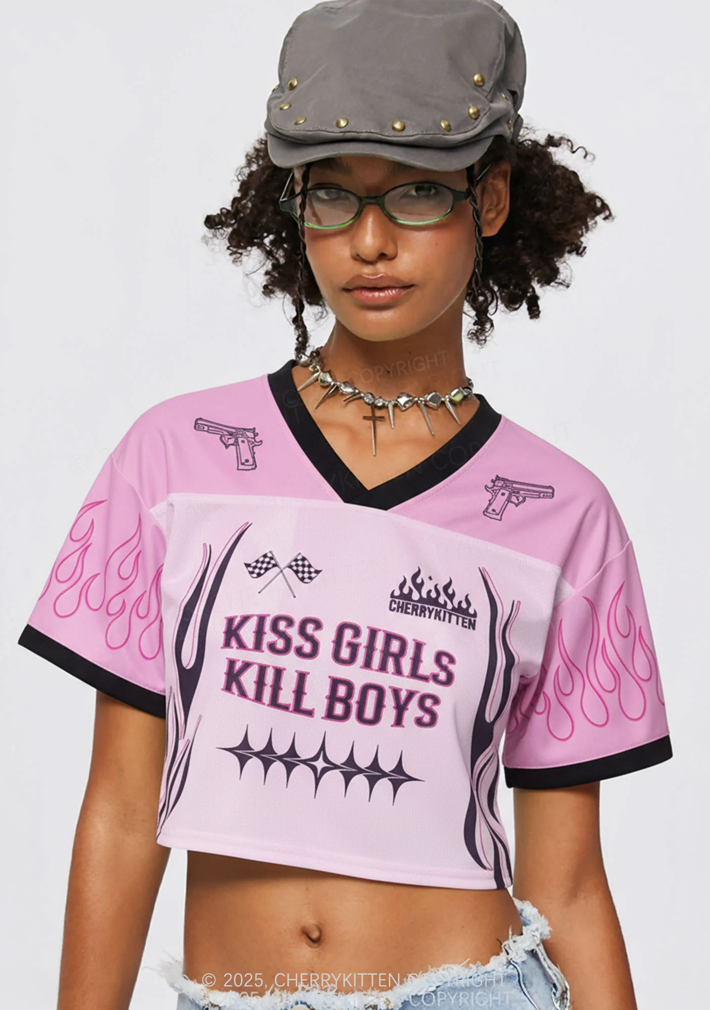 Custom Kiss Girls Kill Boys Pride Y2K Crop Sport Jersey Shirts Cherrykitten - Image 2