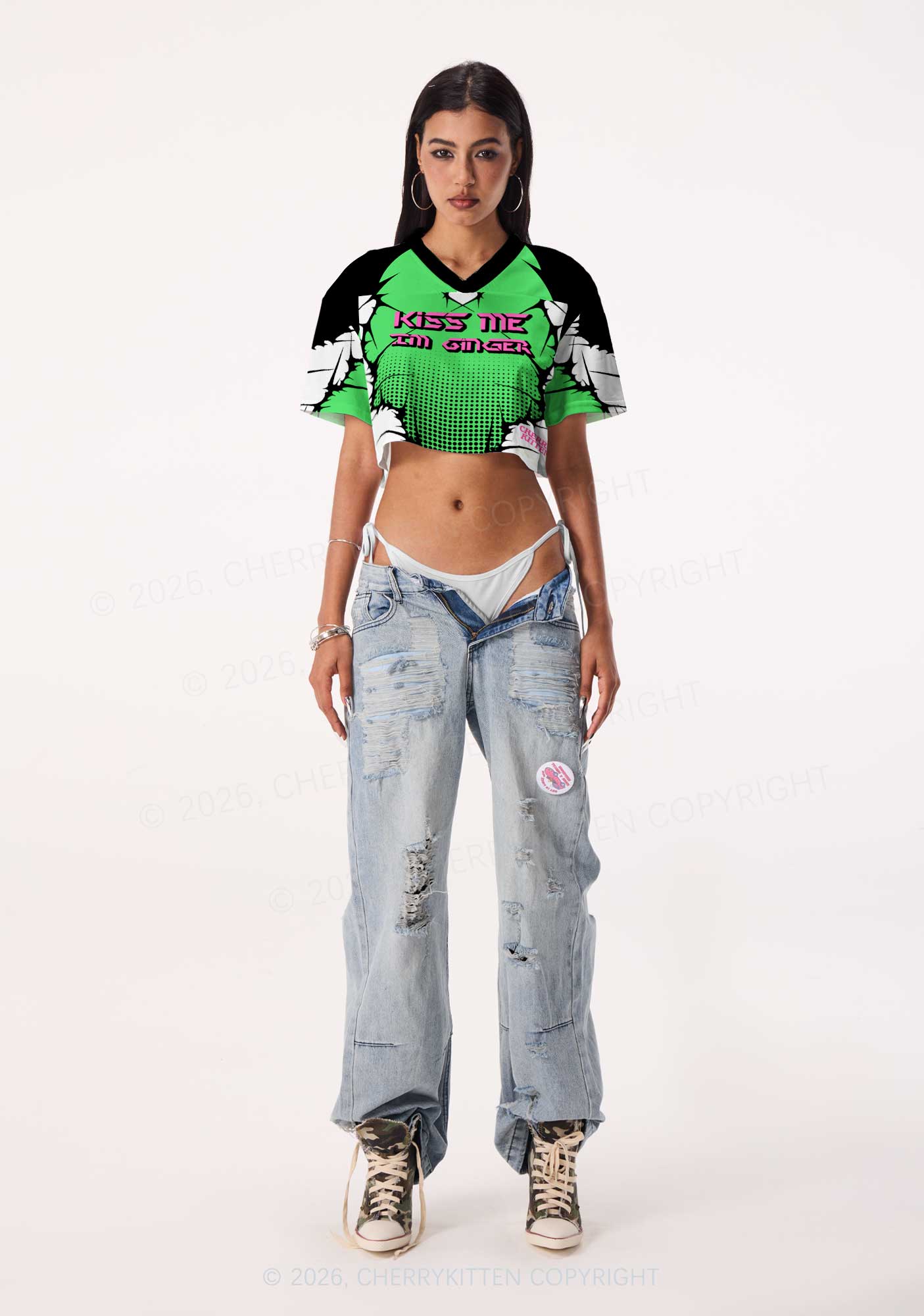Custom Kiss Me Im Ginger St Patricks Y2K Crop Sport Jersey Shirts Cherrykitten - Image 2