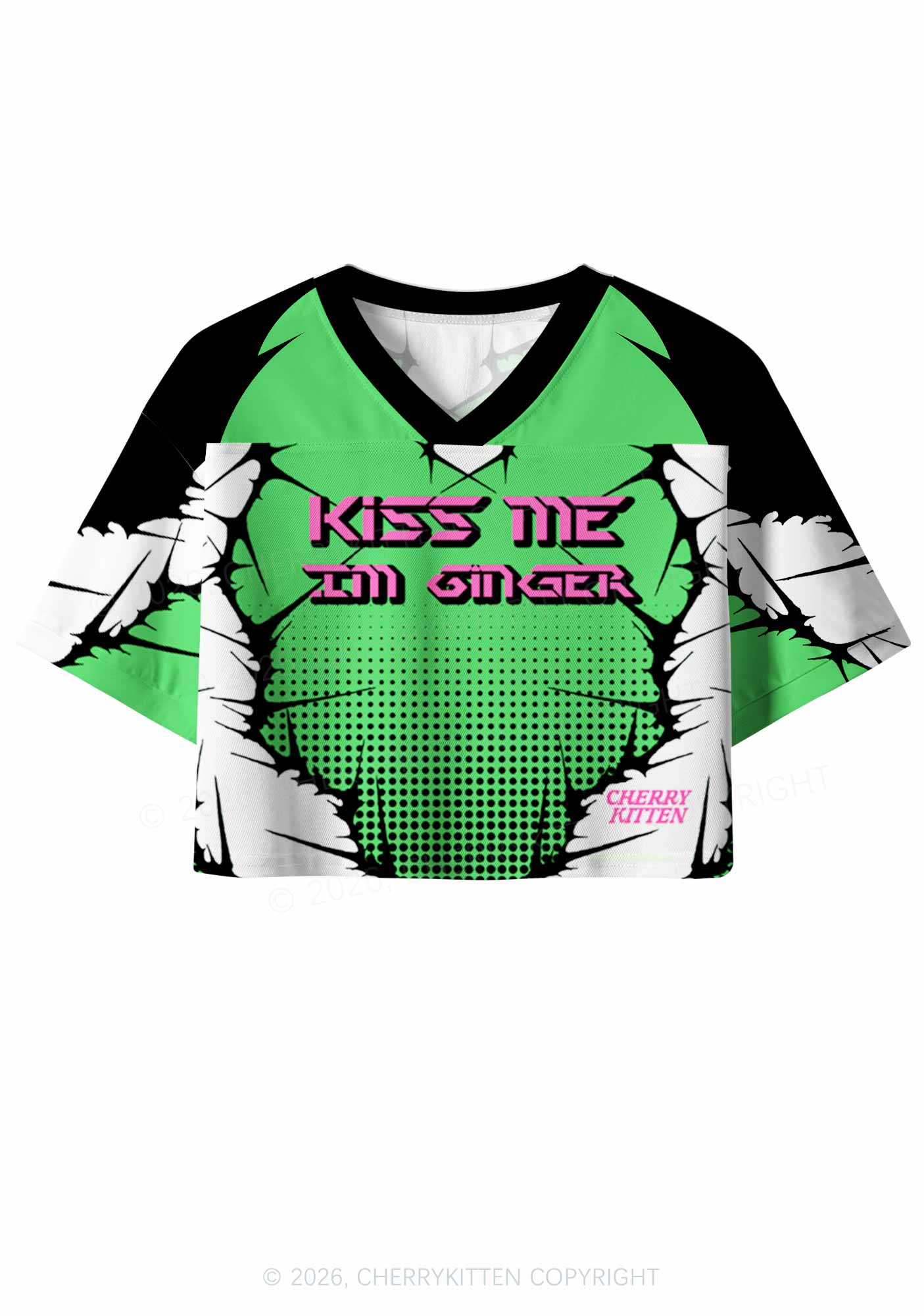 Custom Kiss Me Im Ginger St Patricks Y2K Crop Sport Jersey Shirts Cherrykitten - Image 3
