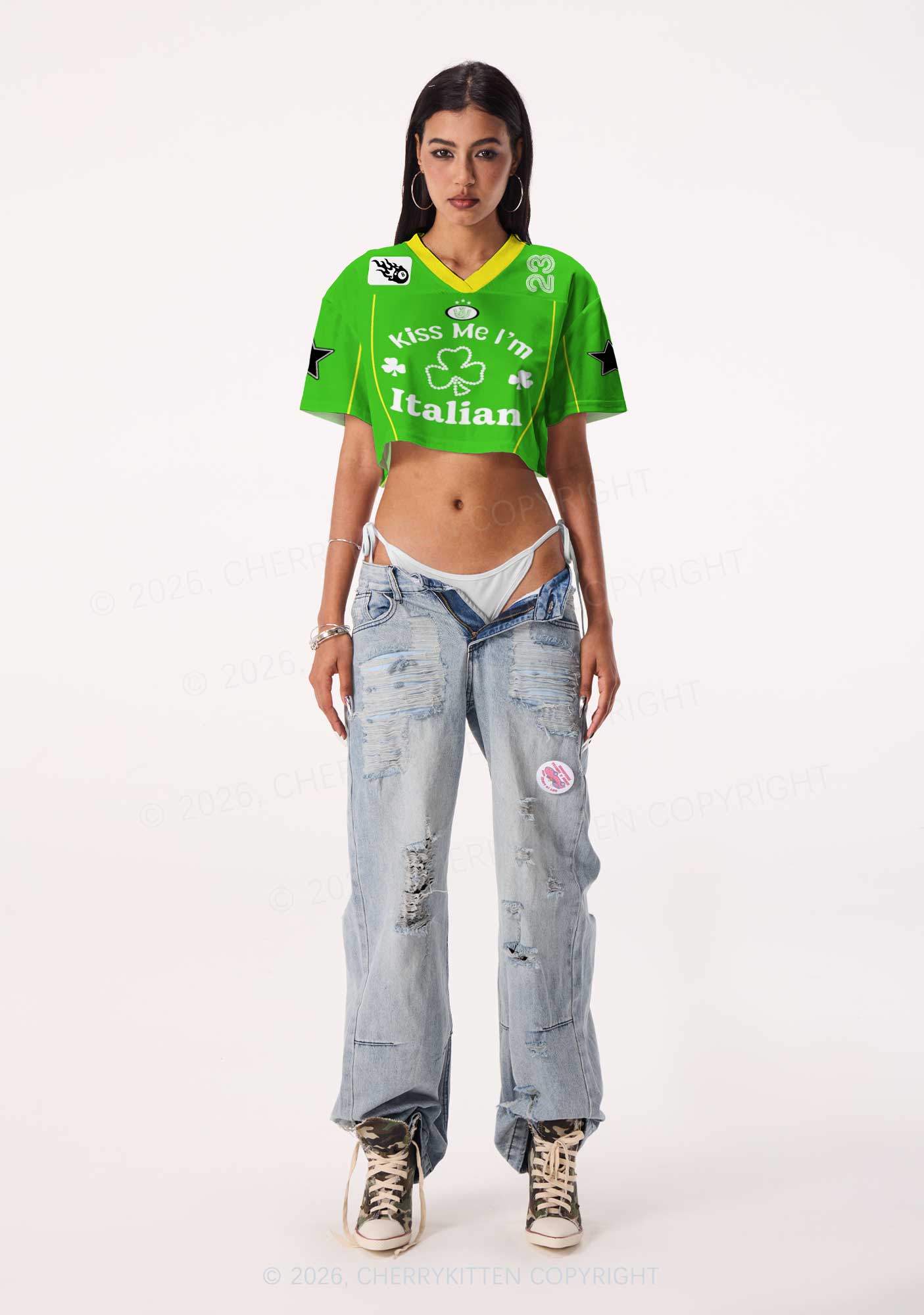 Custom Kiss Me Im Italian St Patricks Y2K Crop Sport Jersey Shirts Cherrykitten - Image 2