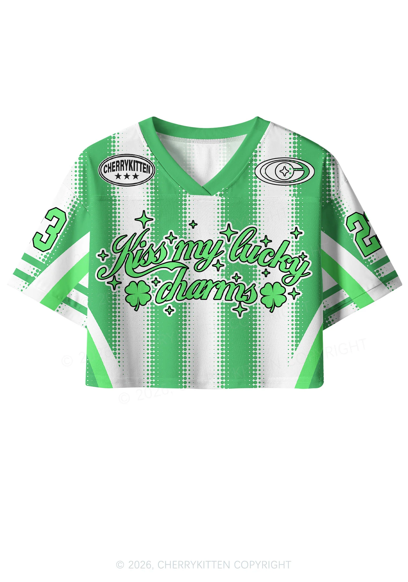 Custom Kiss My Lucky Charms St Patricks Y2K Crop Sport Jersey Shirts Cherrykitten - Image 3