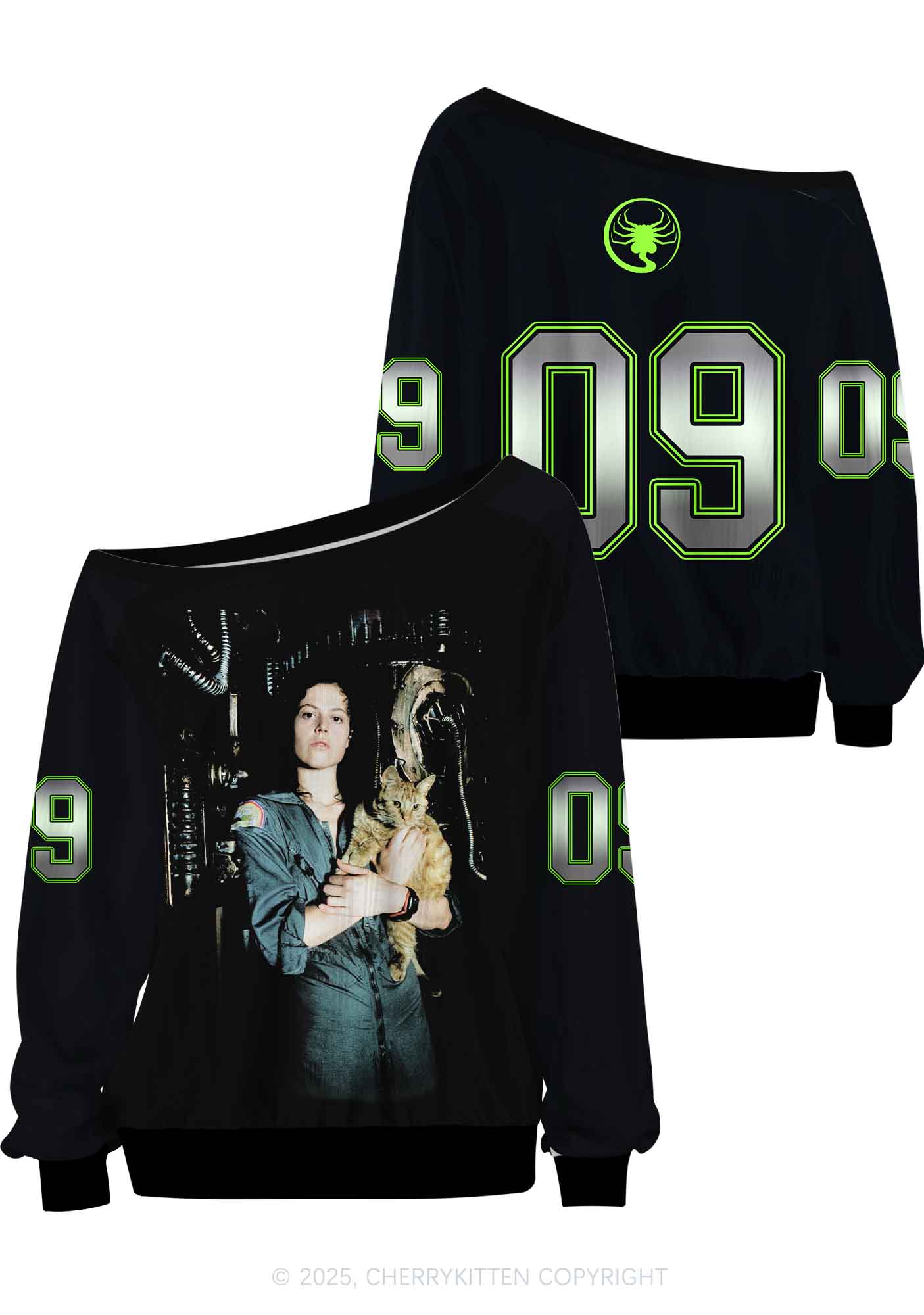 Custom Kitten And Girl Y2K Off Shoulder Long Sleeve Sport Jersey Shirts Cherrykitten - Image 3