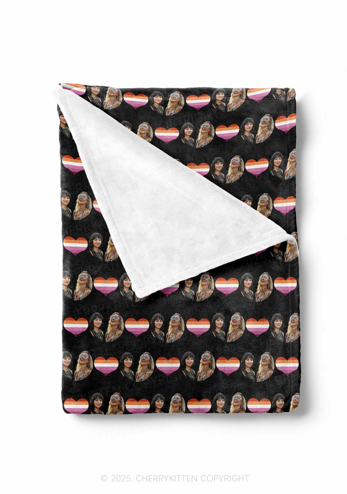 Custom Lesbian Couple Photo Valentine's Day Y2K Plush Blanket Cherrykitten - Image 2
