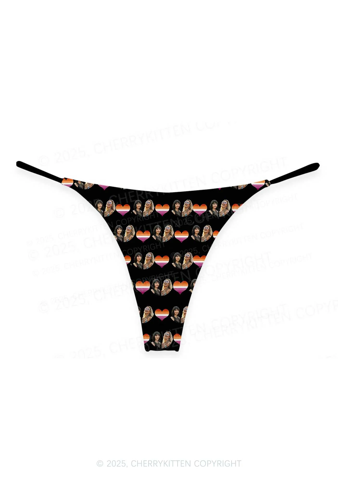 Custom Lesbian Couple Photo Valentine's Day Y2K Print Couples Thong Set Cherrykitten - Image 3