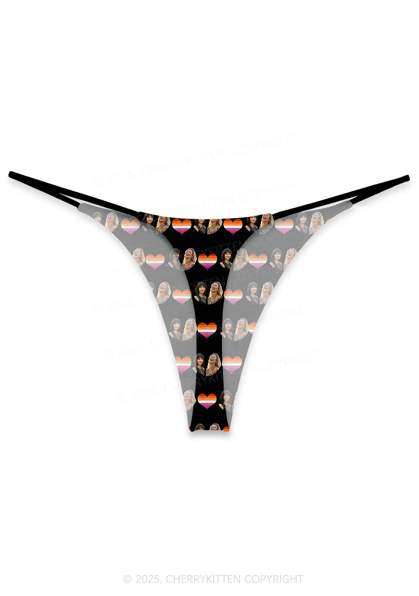 Custom Lesbian Couple Photo Valentine's Day Y2K Print Couples Thong Set Cherrykitten - Image 4