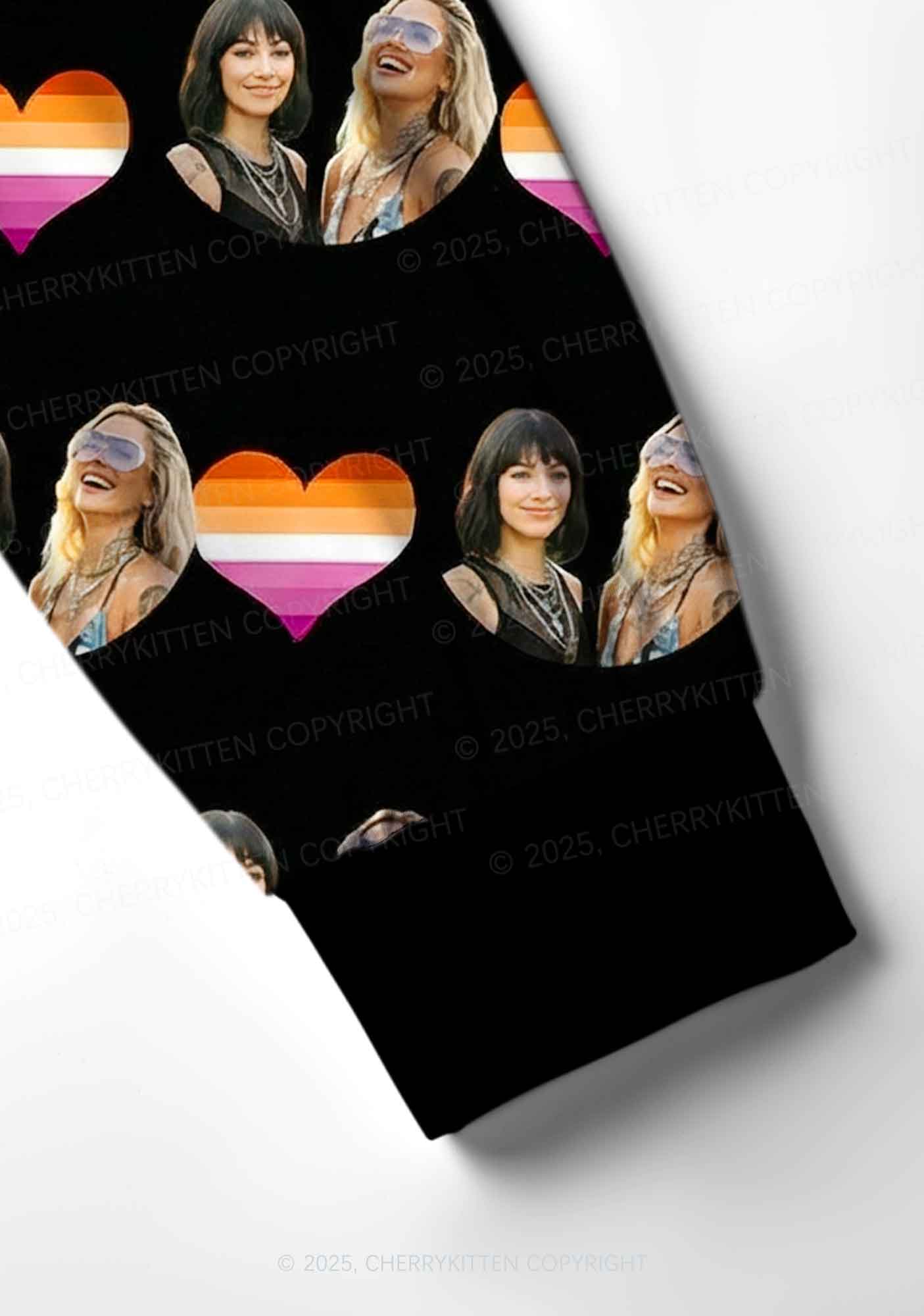 Custom Lesbian Couple Photo Valentine's Day Y2K Print Long Sleeve Pajama Set Cherrykitten - Image 4