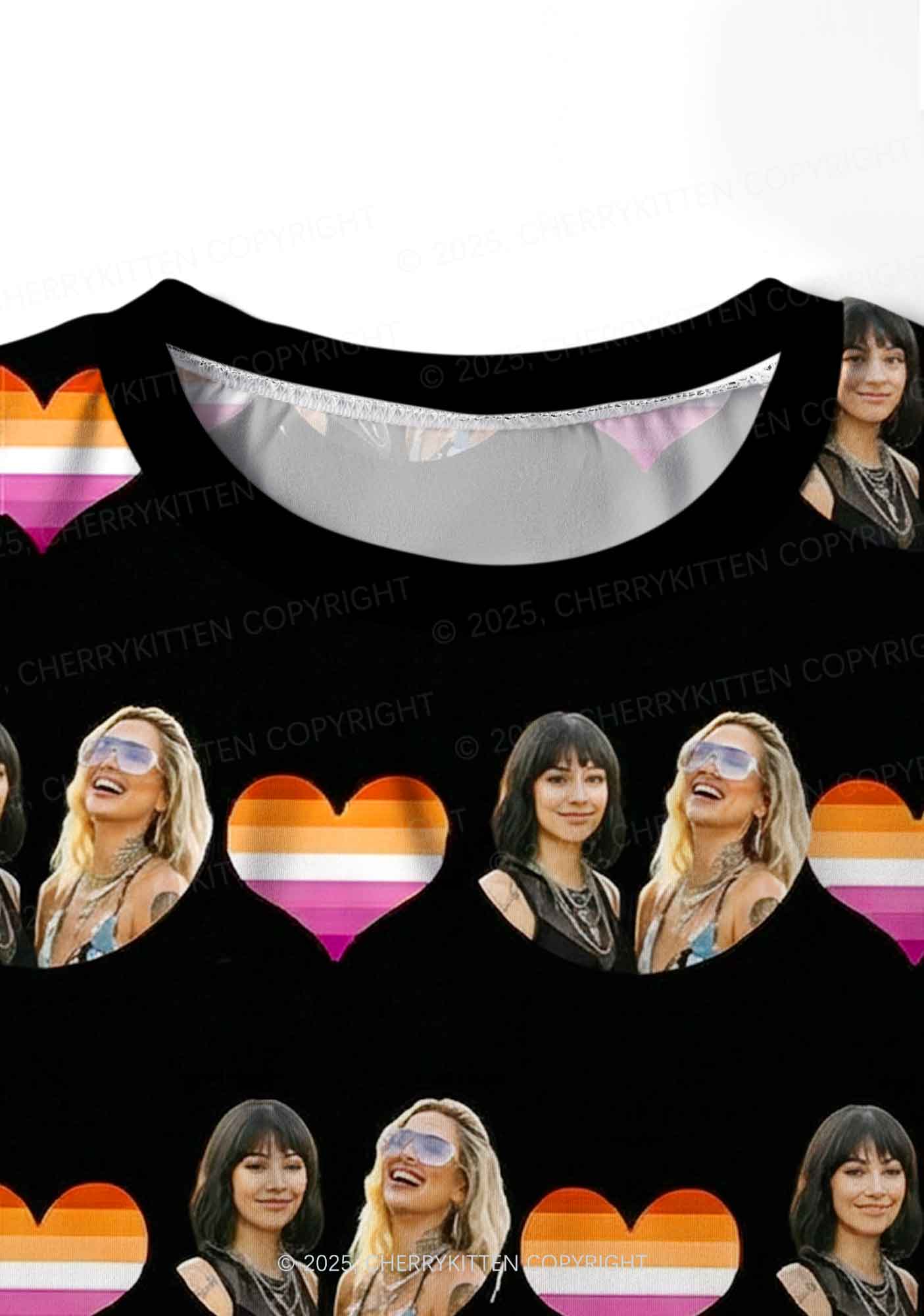 Custom Lesbian Couple Photo Valentine's Day Y2K Print Long Sleeve Pajama Set Cherrykitten - Image 5