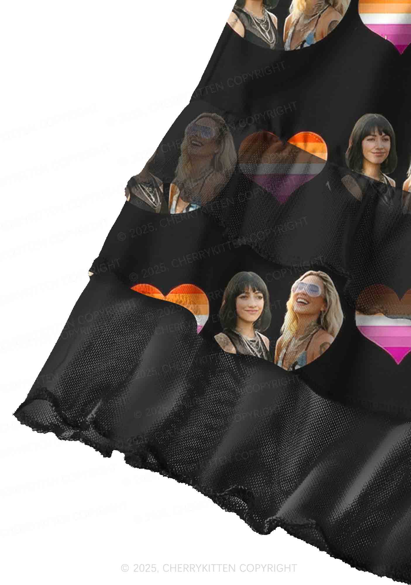 Custom Lesbian Couple Photo Valentine's Day Y2K Print Mini Layered Skirt Cherrykitten - Image 2