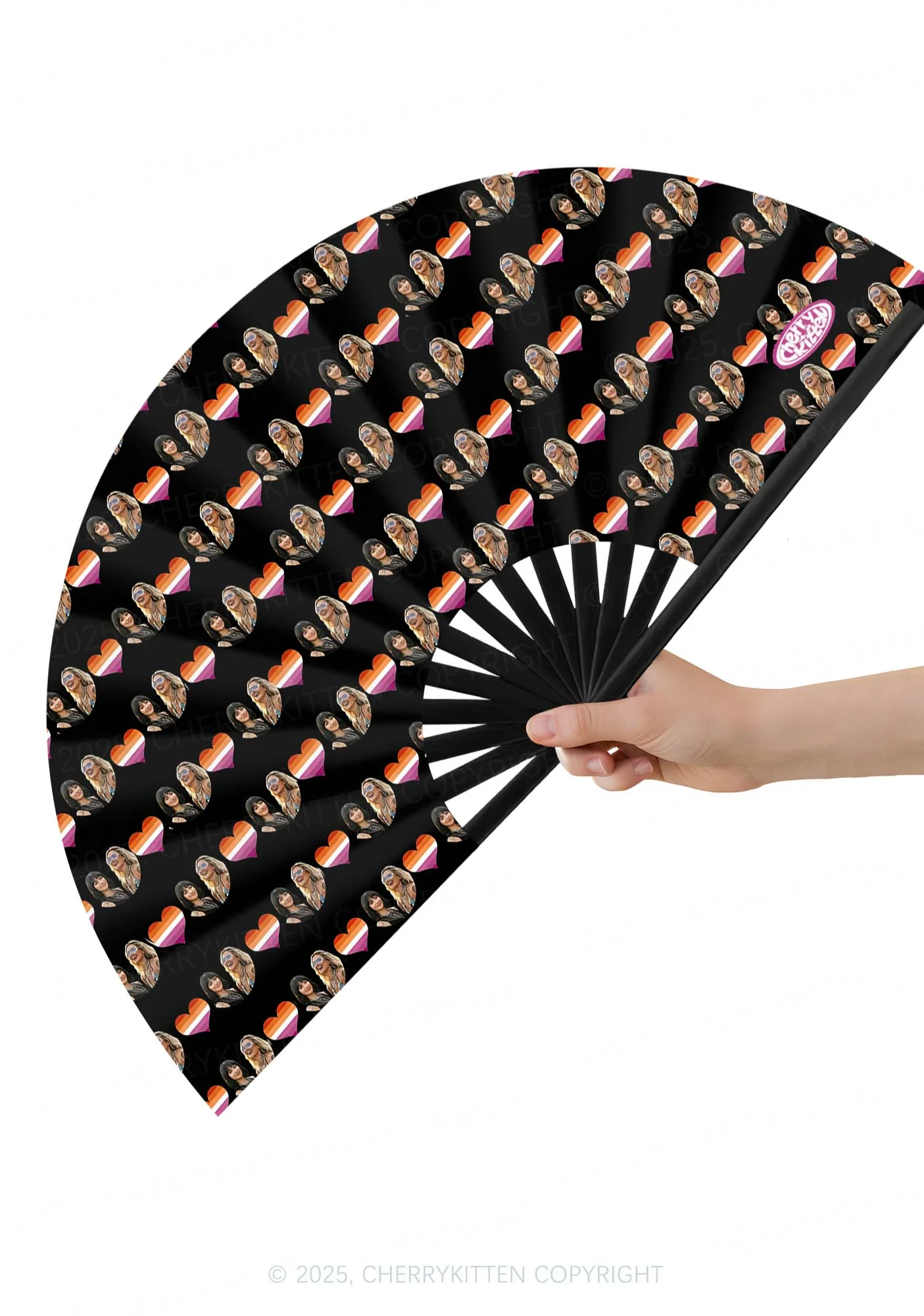 Custom Lesbian Couple Photo Valentine's Day Y2K Rave Hand Fan Cherrykitten - Image 3