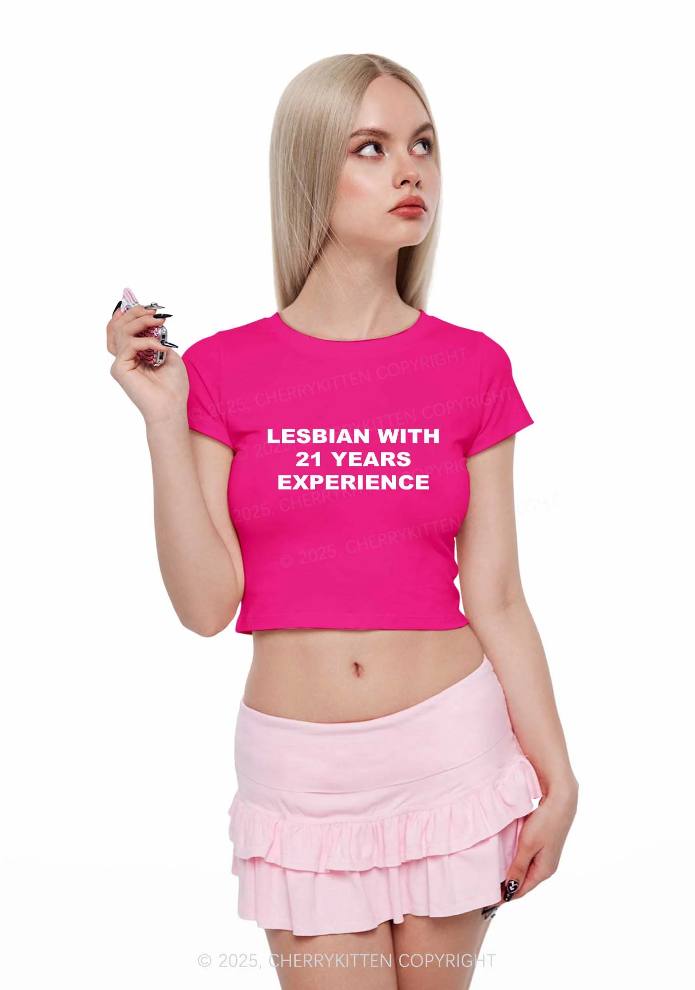 Custom Lesbian Experience Pride Y2K Baby Tee Cherrykitten - Image 3