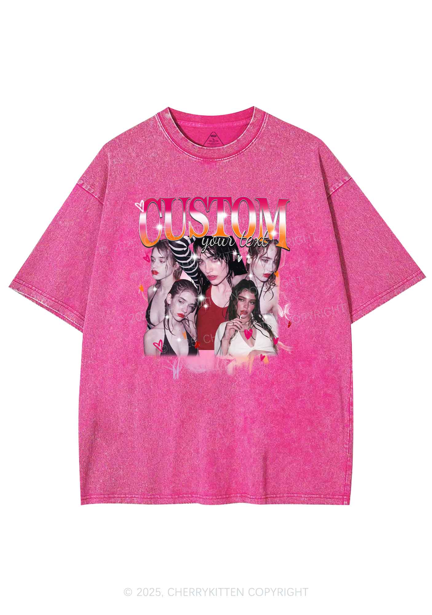 Custom Lesbian Text Pride Y2K Shirts Washed Tee Cherrykitten - Image 4