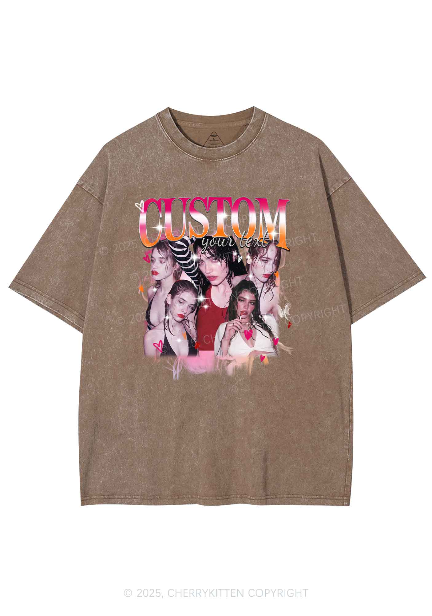 Custom Lesbian Text Pride Y2K Shirts Washed Tee Cherrykitten - Image 5