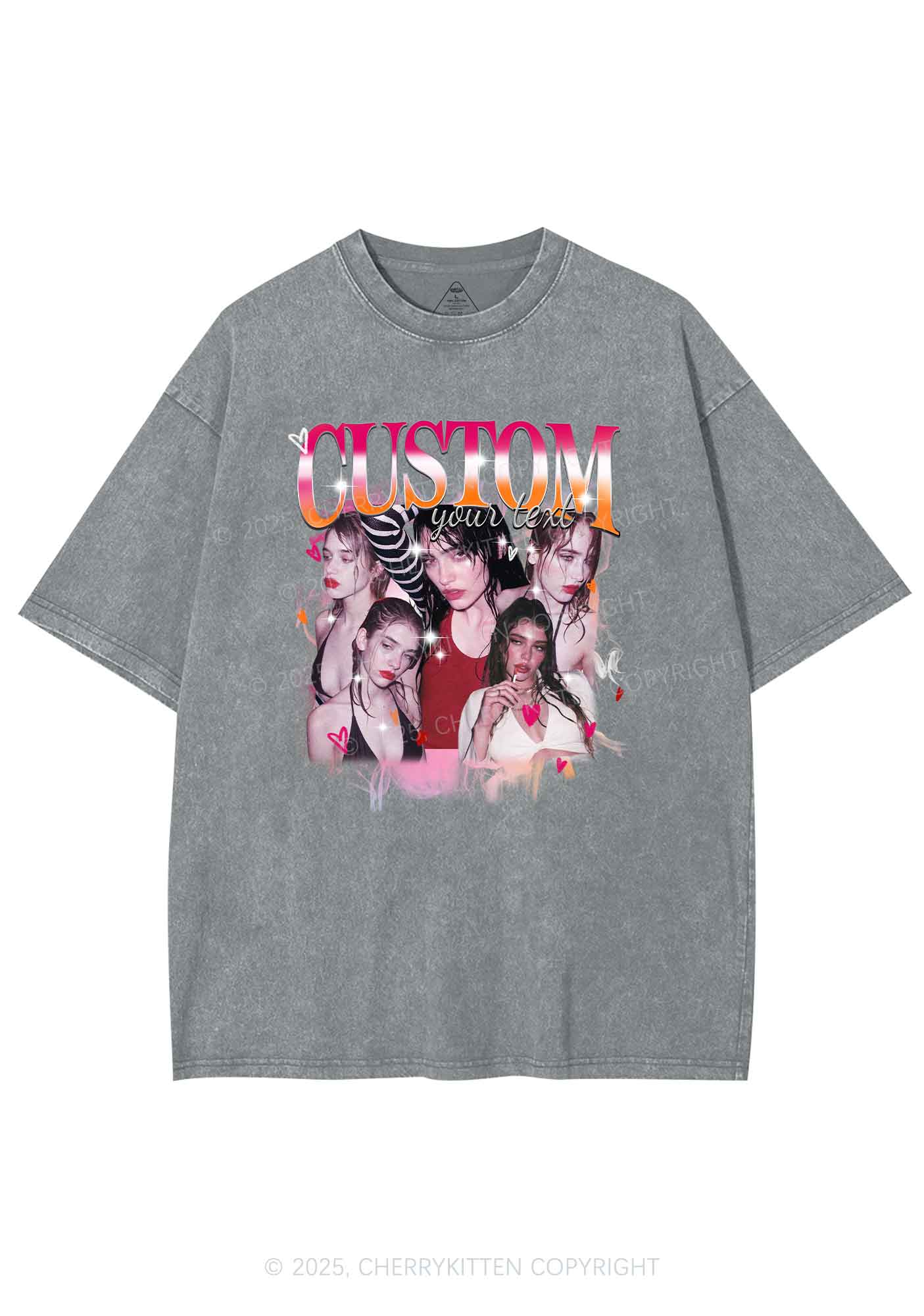 Custom Lesbian Text Pride Y2K Shirts Washed Tee Cherrykitten - Image 6