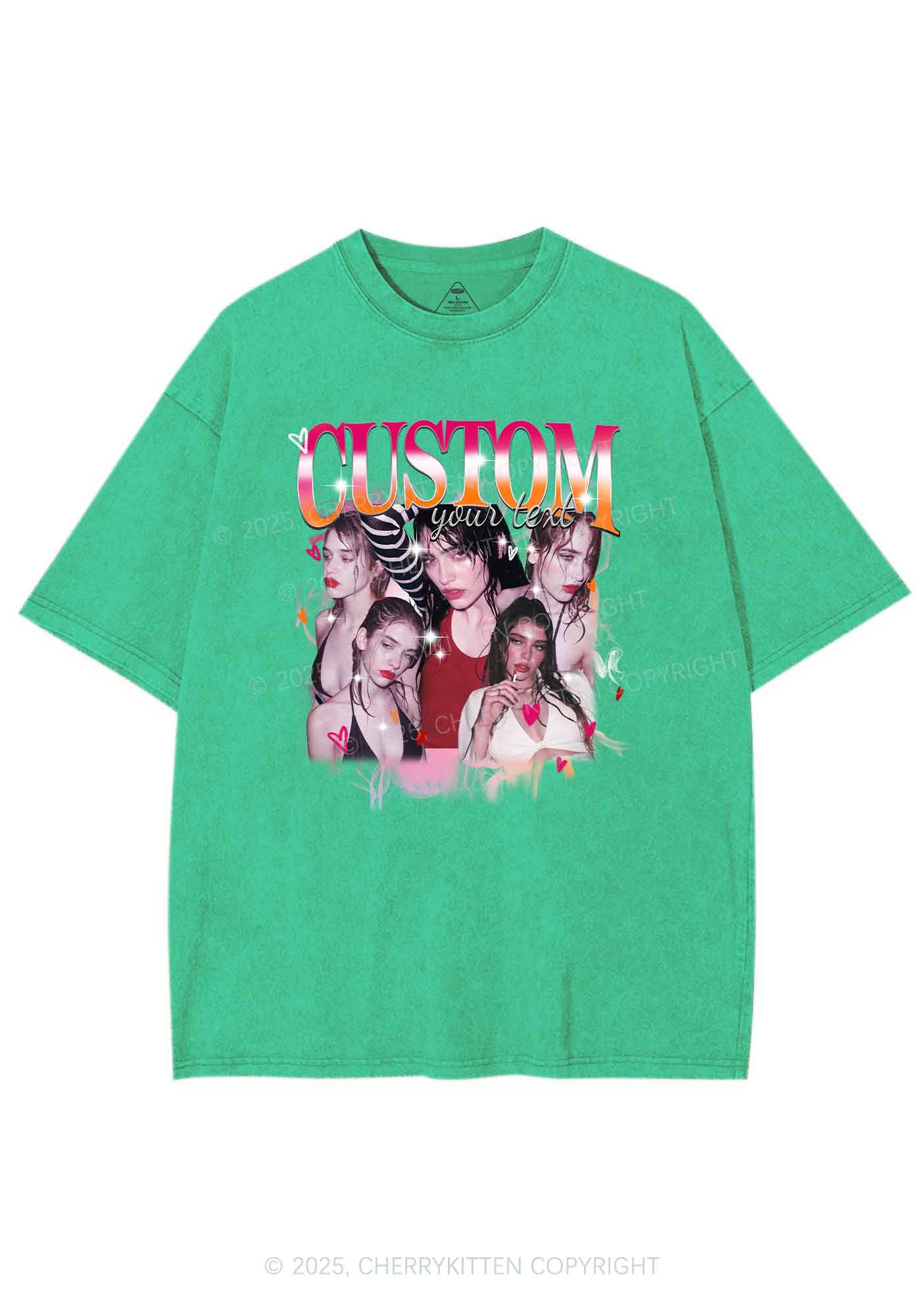 Custom Lesbian Text Pride Y2K Shirts Washed Tee Cherrykitten - Image 7