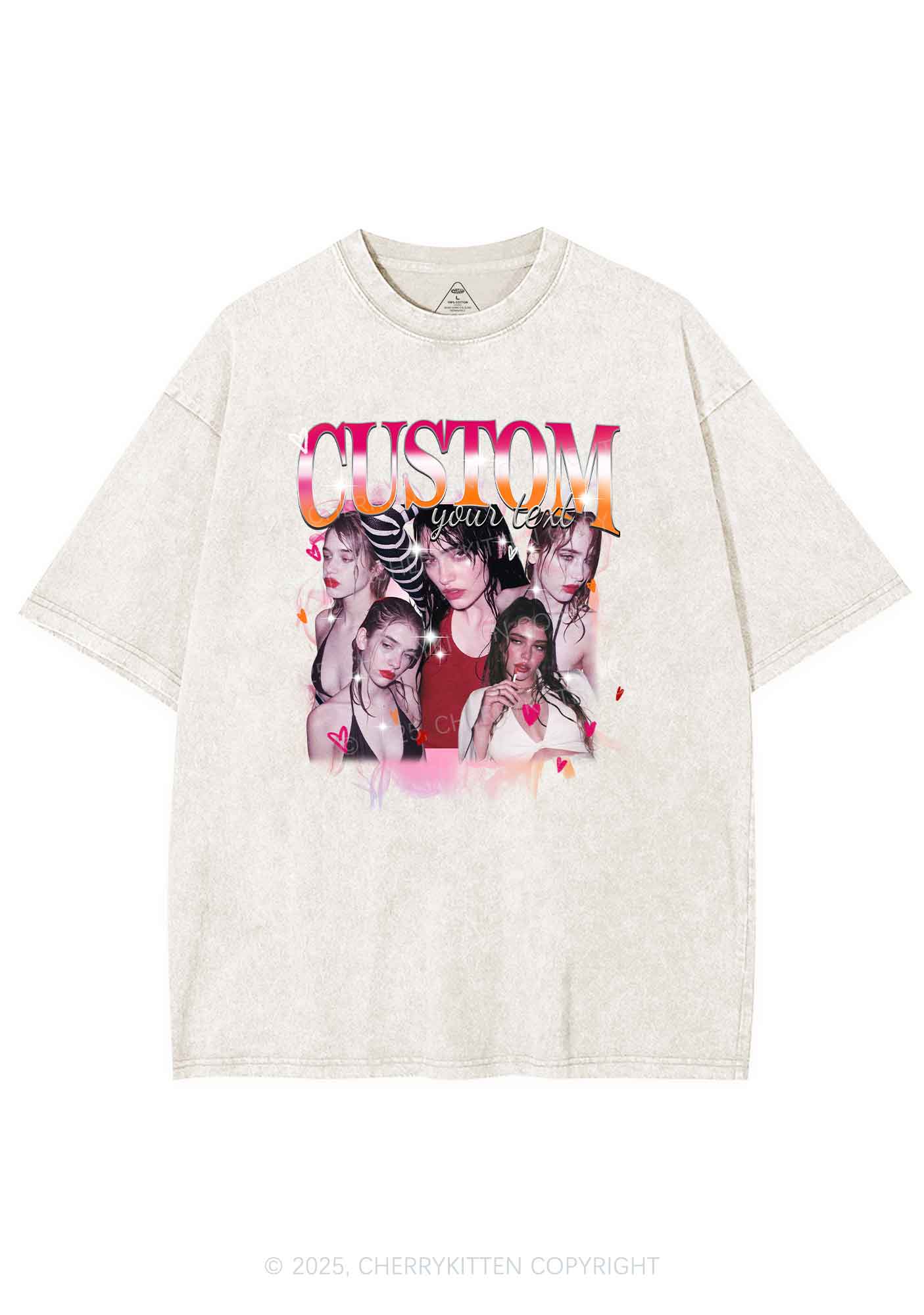 Custom Lesbian Text Pride Y2K Shirts Washed Tee Cherrykitten - Image 8