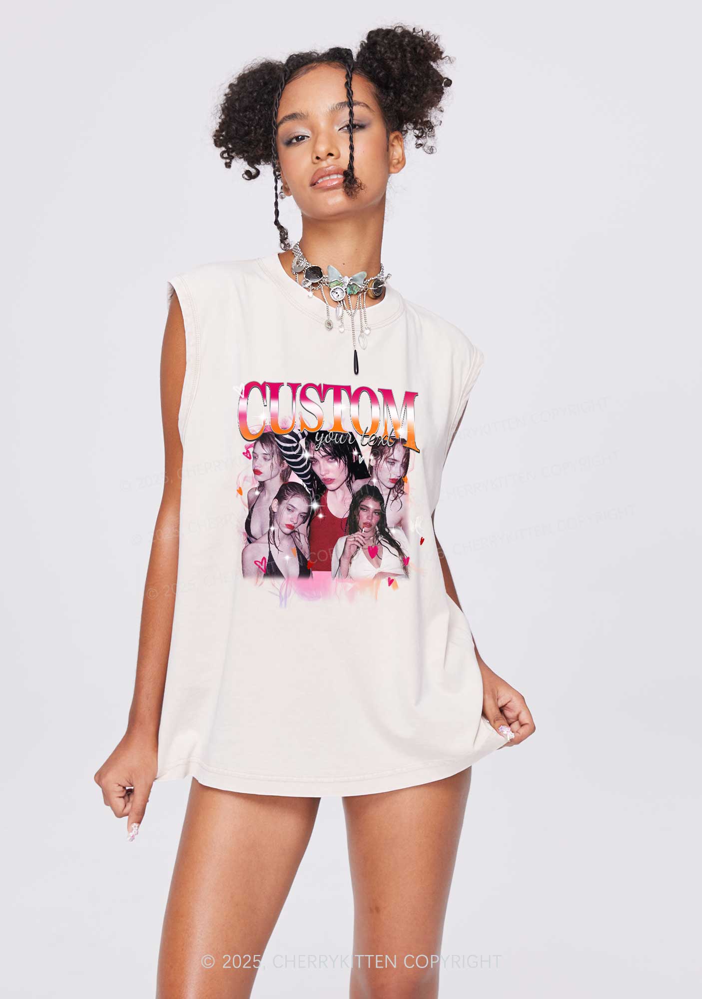 Custom Lesbian Text Pride Y2K Washed Muscle Tank Cherrykitten - Image 2