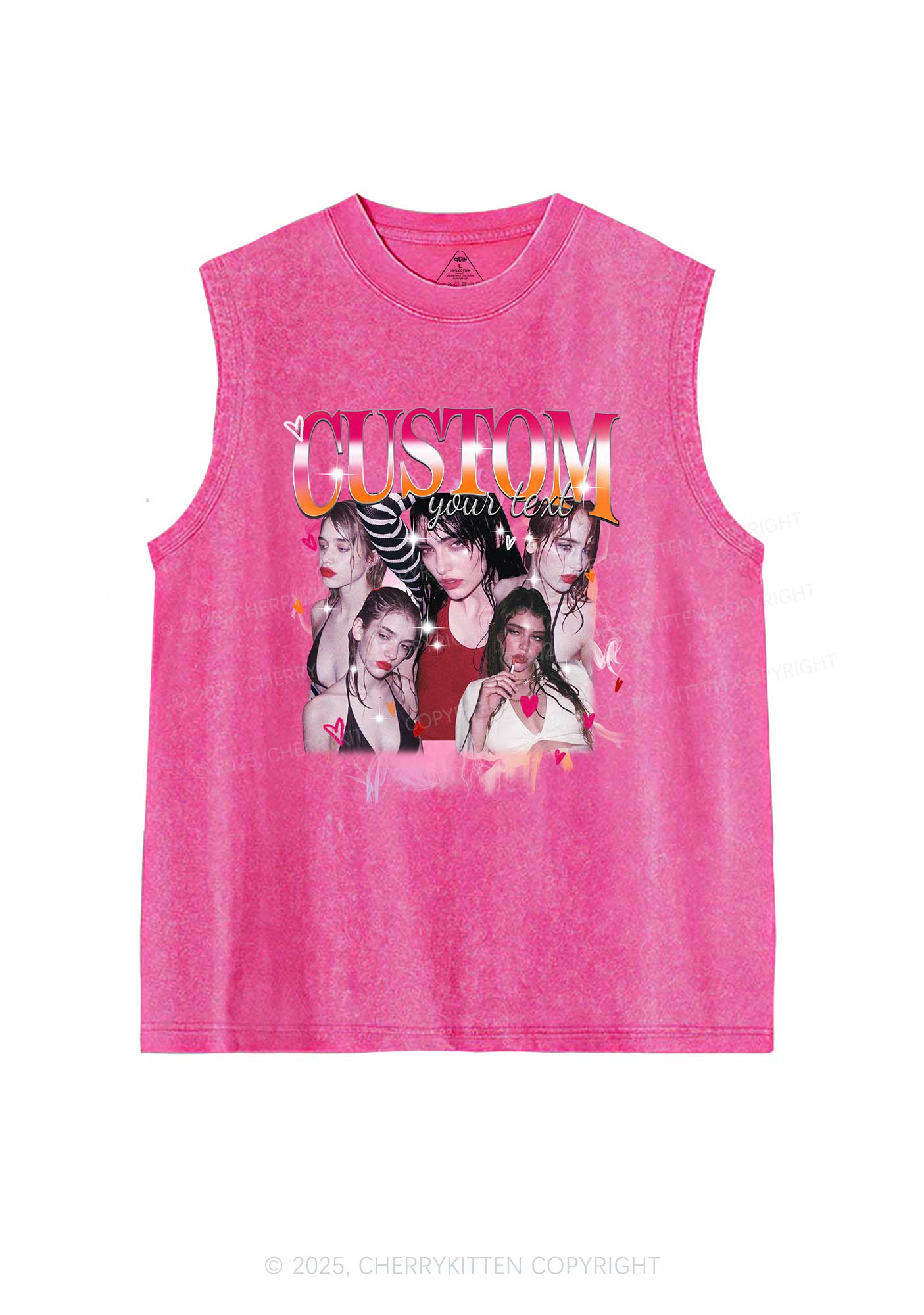 Custom Lesbian Text Pride Y2K Washed Muscle Tank Cherrykitten - Image 3